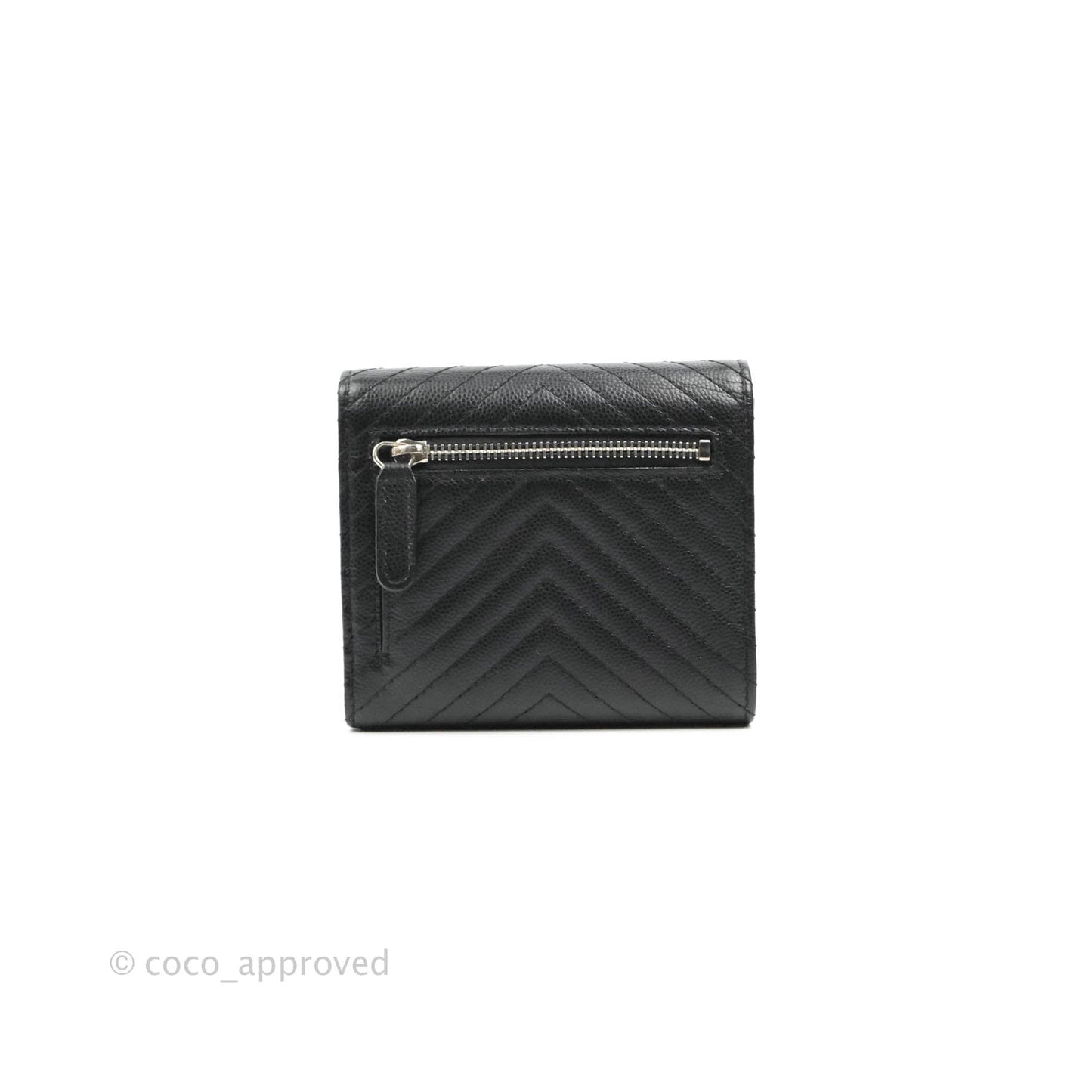 Chanel Classic Flap Chevron Wallet Black Caviar Silver Hardware