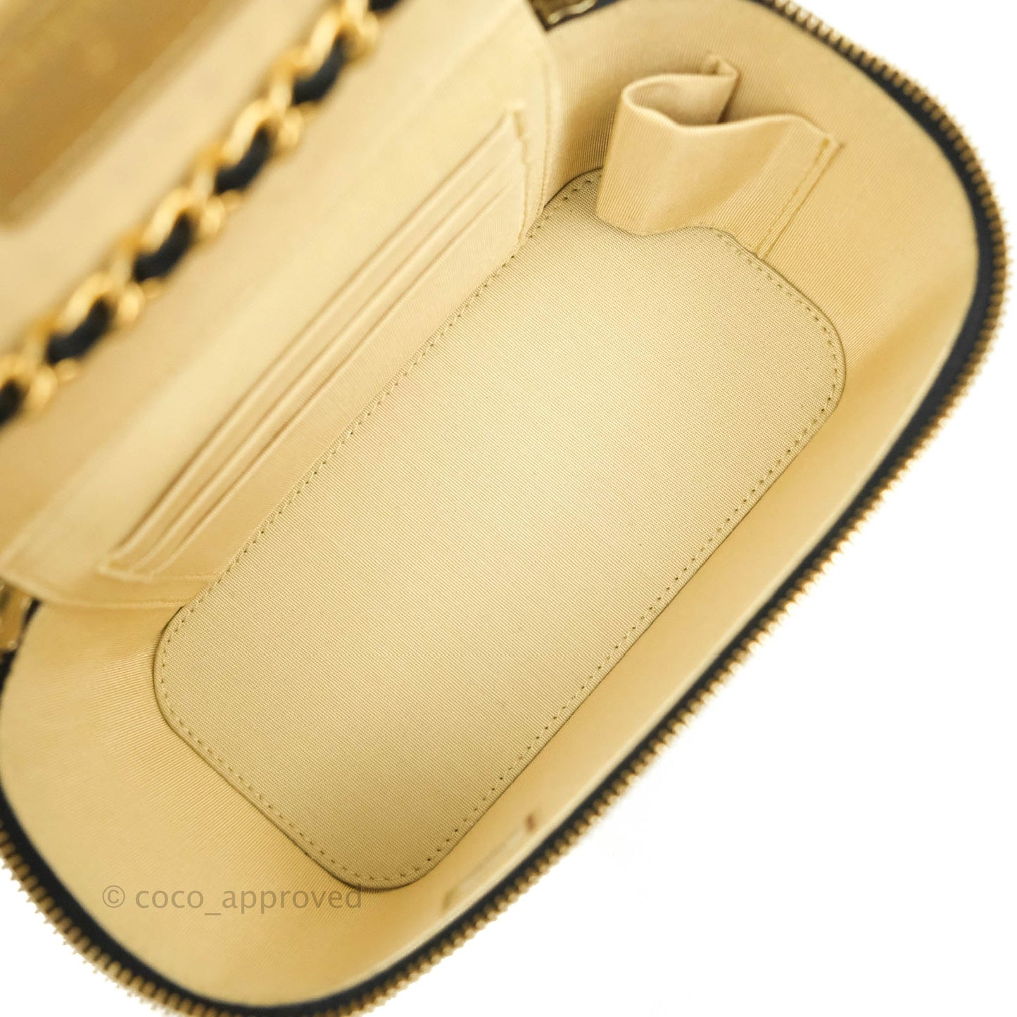 Chanel Vanity with Pearl Crush Chain in Black Lambskin Aged Gold Hardware