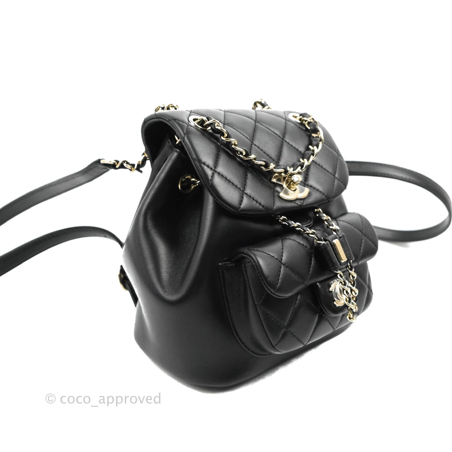 Chanel Quilted Small Duma Drawstring Backpack Black Lambskin 22A
