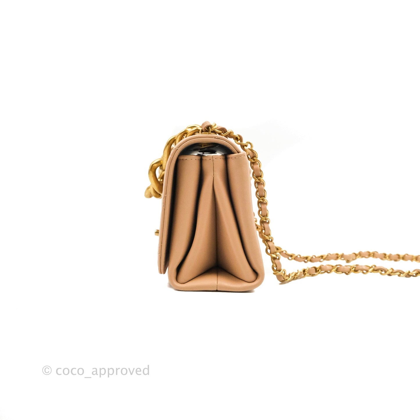 Chanel Pearl Chain Bag Pink Calfskin Aged Gold Hardware