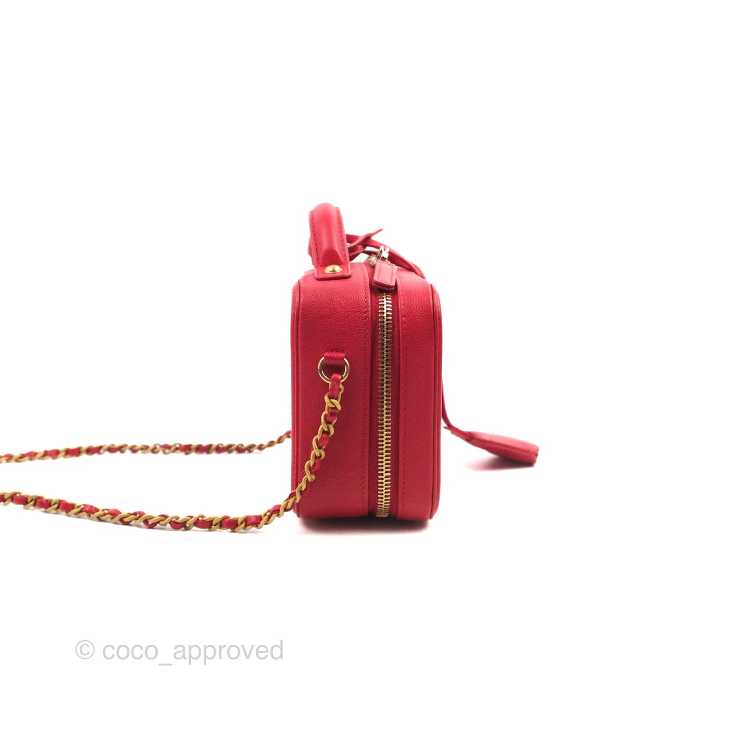 Chanel Quilted Small CC Filigree Vanity Case Red Caviar Gold Hardware