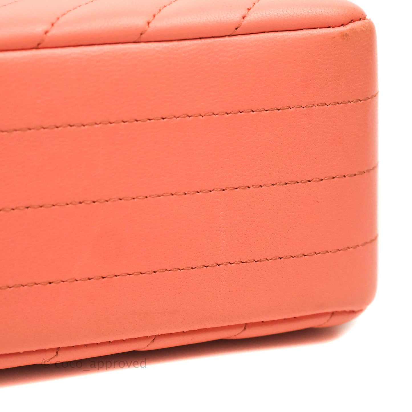 Chanel Classic M/L Medium Chevron Double Flap Coral Pink Lambskin Aged Gold Hardware