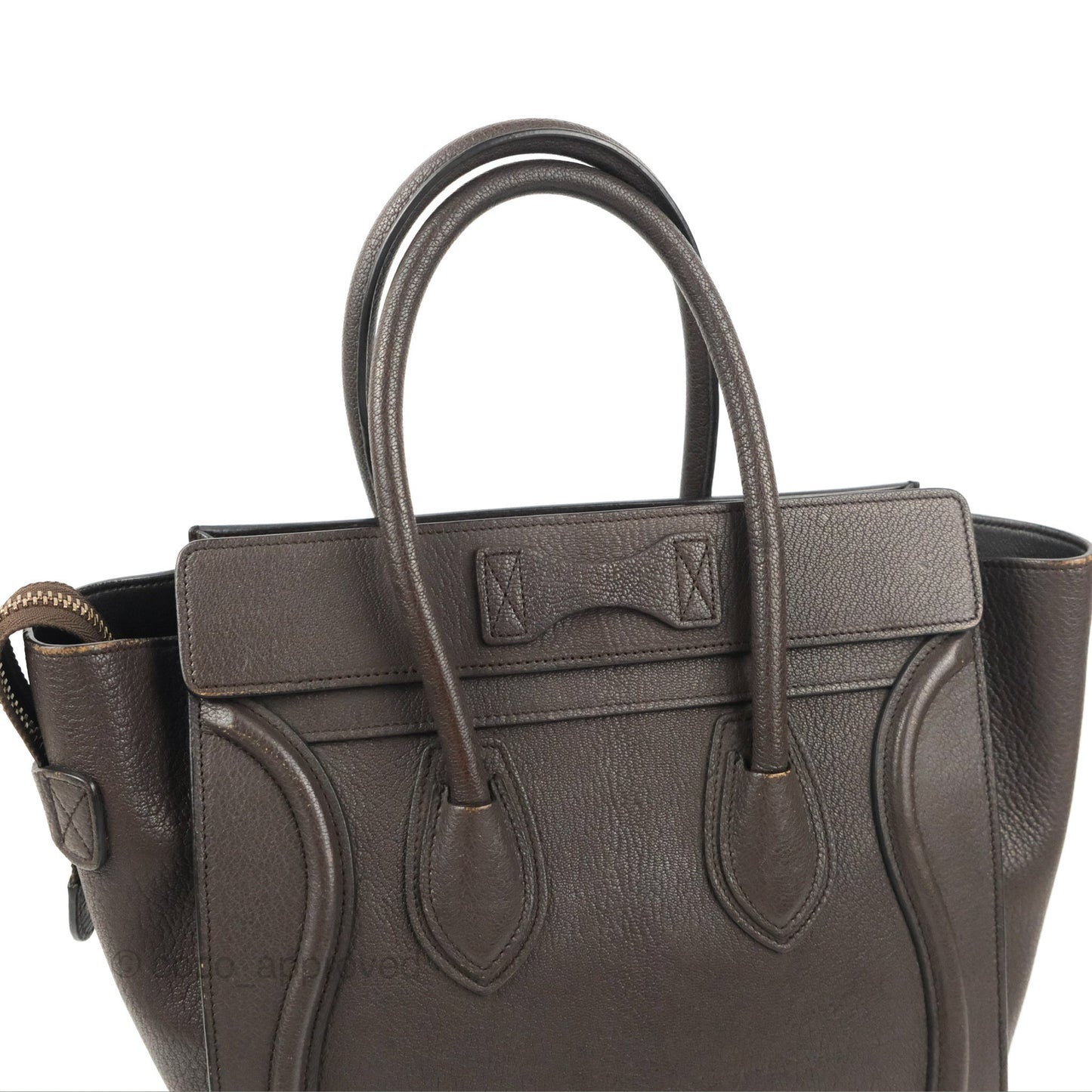 Celine Micro Luggage Handbag Dark Brown Grained Calfskin