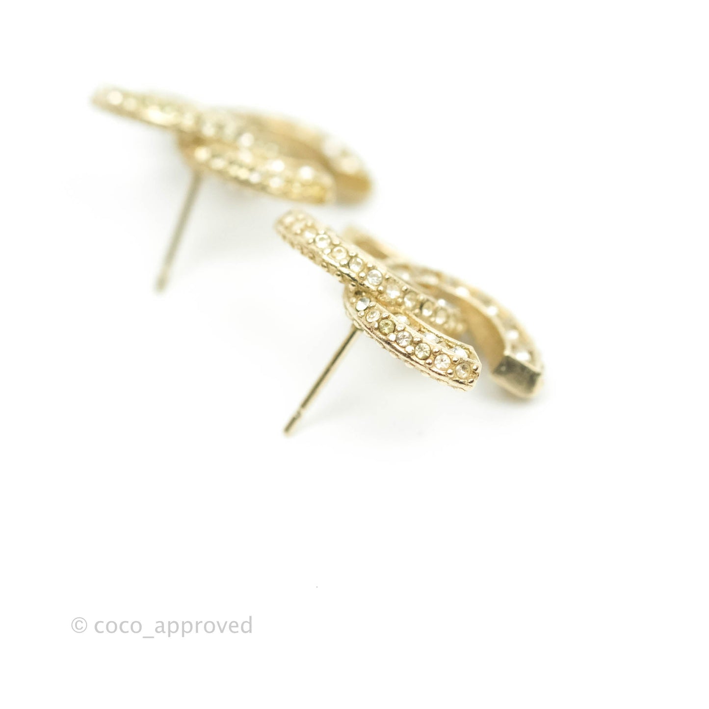 Chanel Crystal CC Earrings Gold Tone 16V