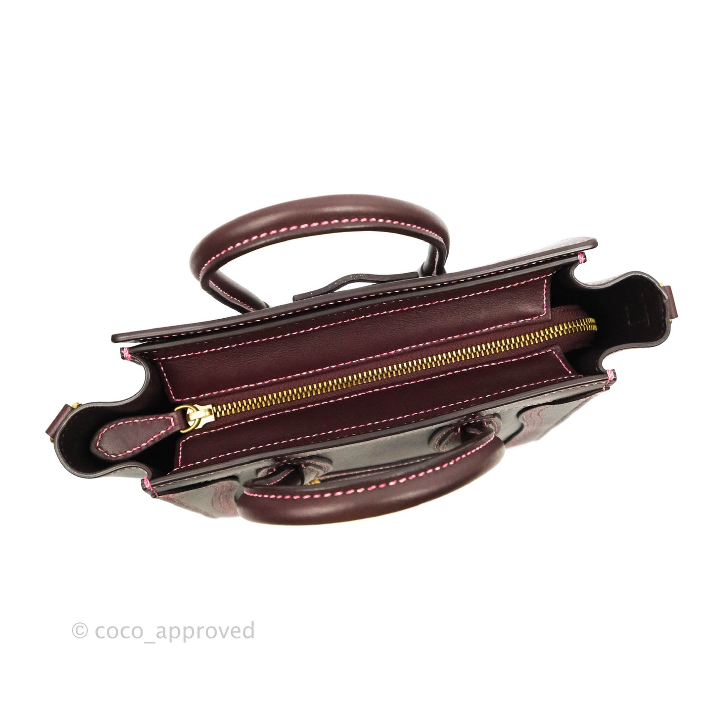 Celine Nano Luggage Bag Burgundy Gold Hardware