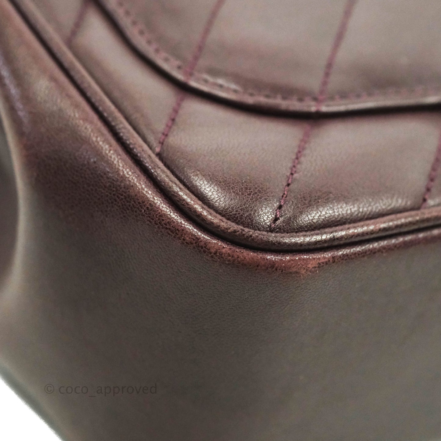 Chanel CC Signature Flap Bag Diagonal Burgundy Calfskin Aged Gold Hardware