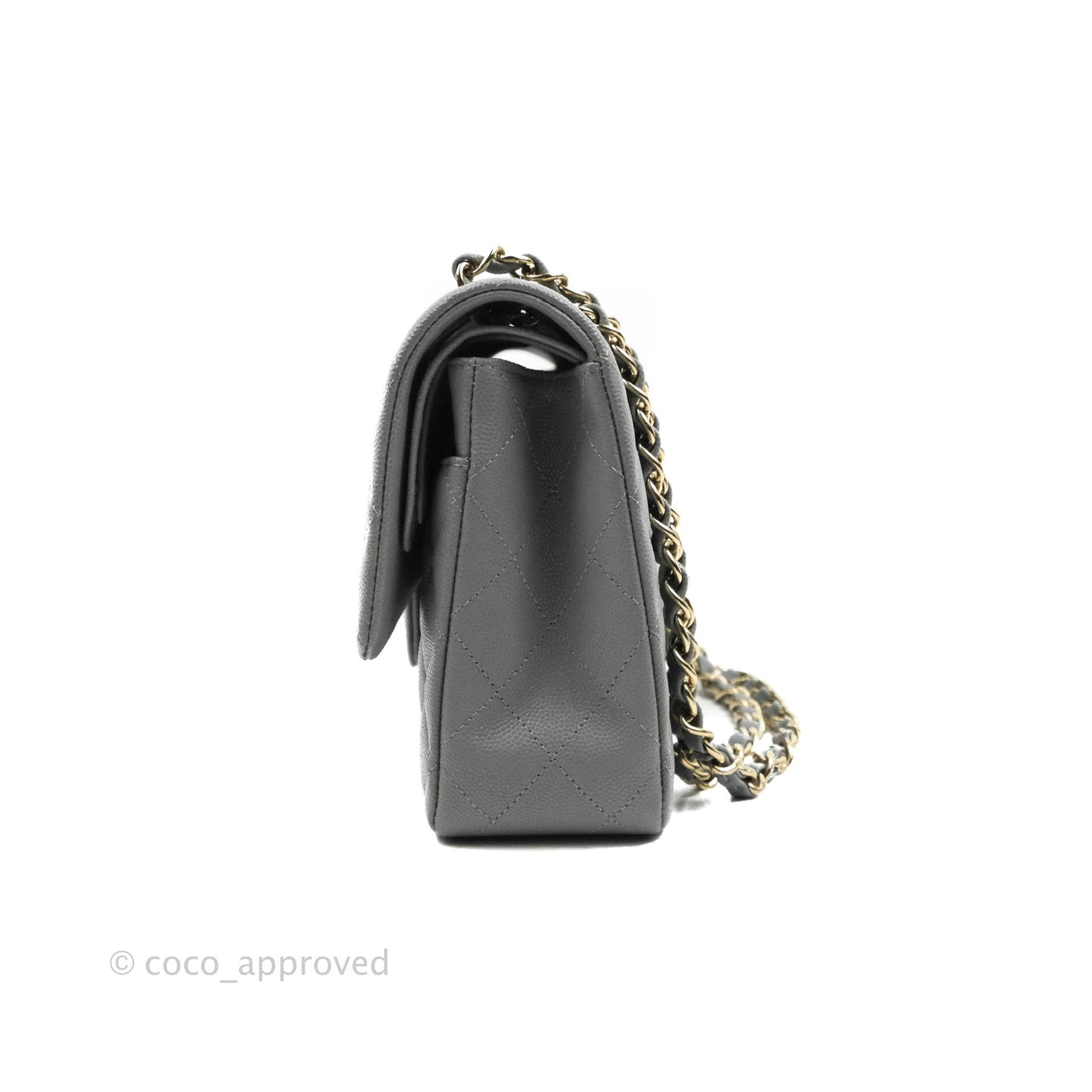 Chanel Classic M/L Medium Flap Quilted Grey Caviar Gold Hardware 20C