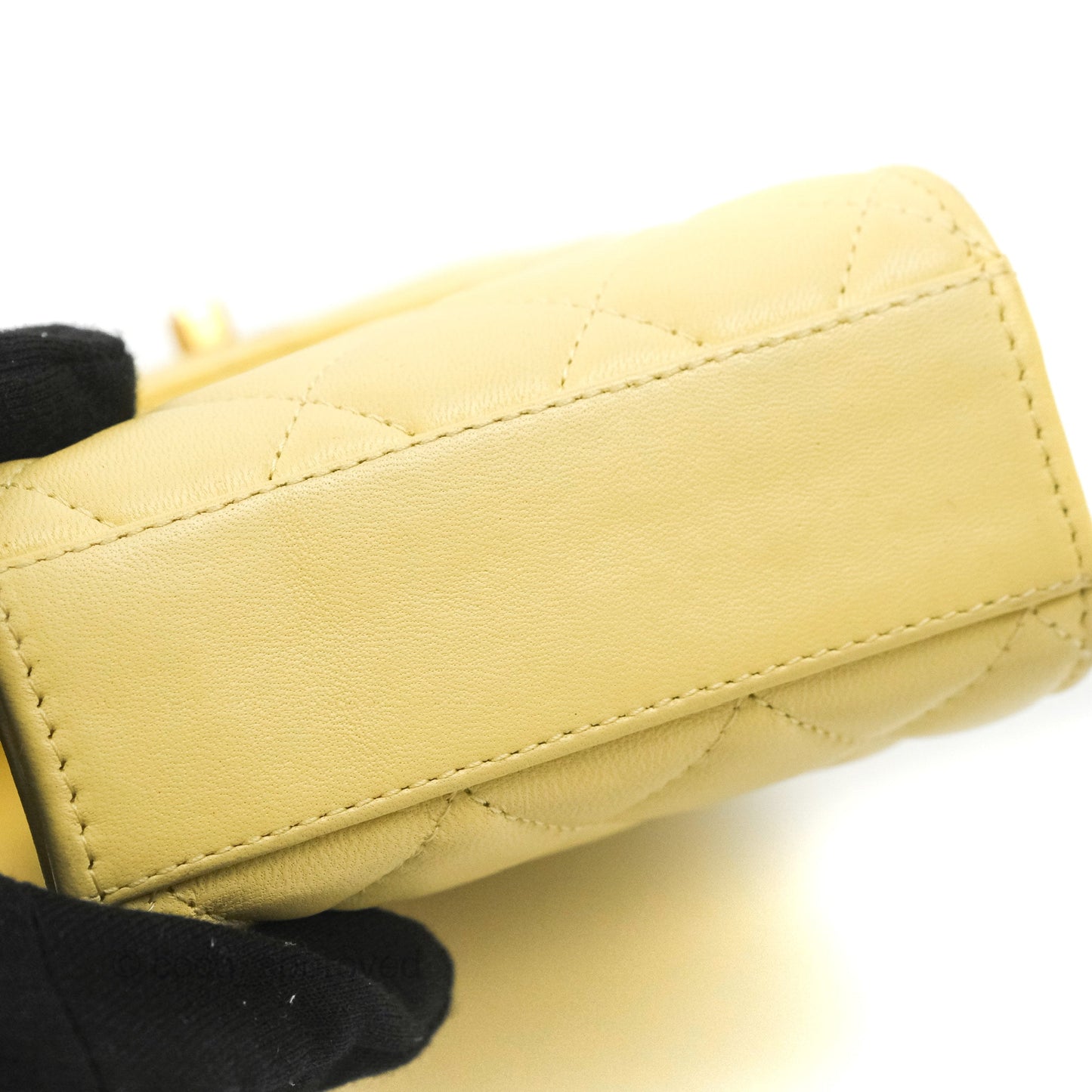 Chanel Quilted Pearl Crush Phone Holder With Chain Yellow Lambskin