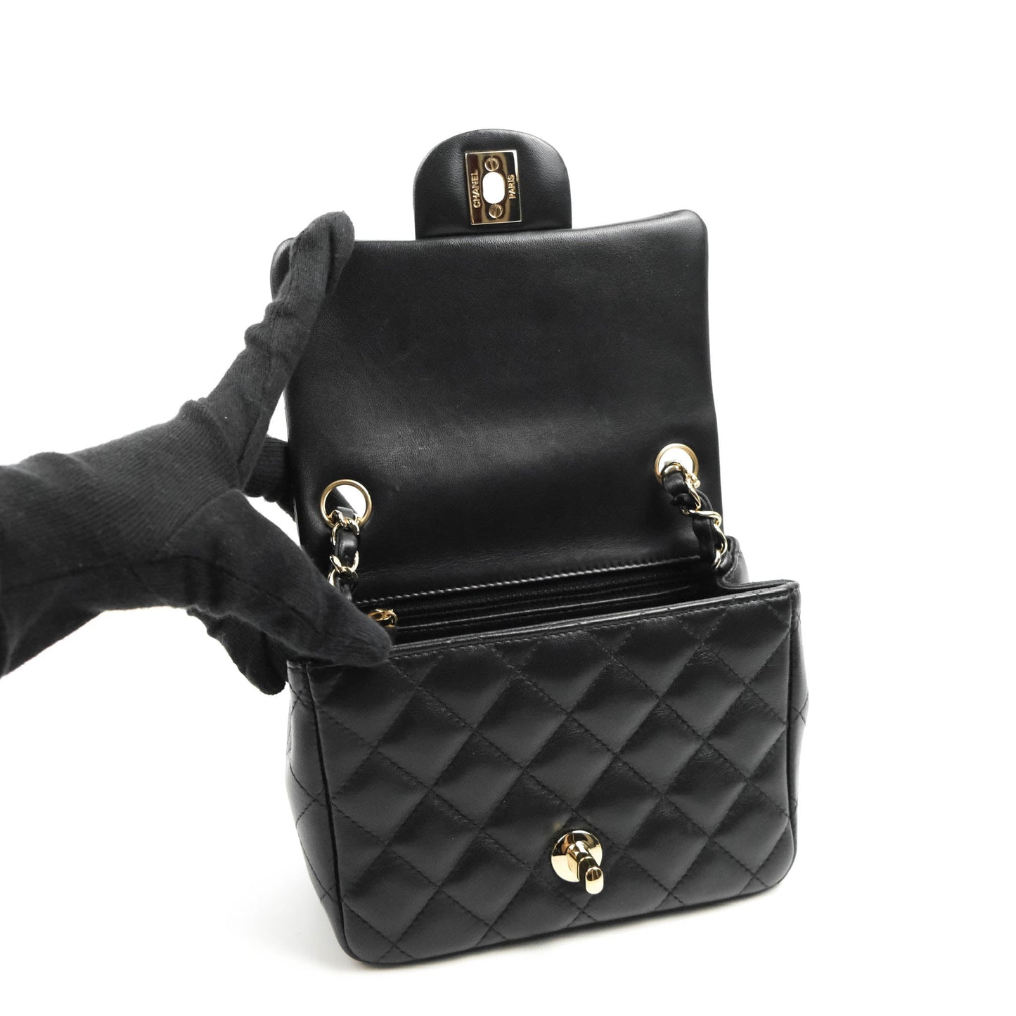 Chanel Mini Square Black Lambskin Gold Hardware