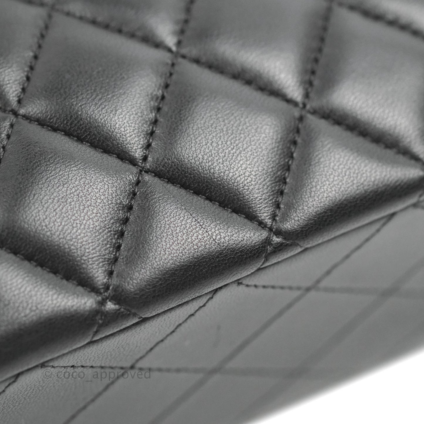Chanel Classic M/L Medium Flap Quilted Black Lambskin Silver Hardware