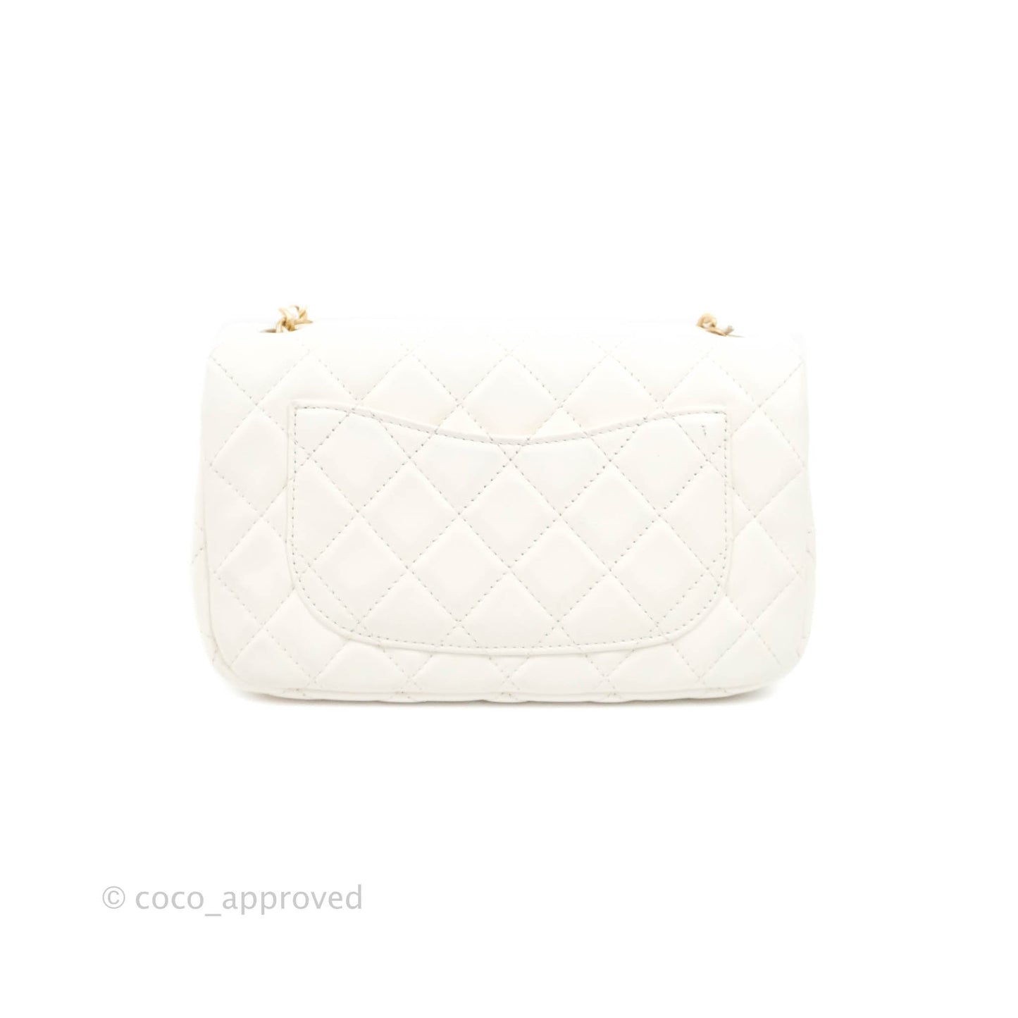 Chanel Mini Rectangular Pearl Crush Quilted White Lambskin Aged Gold Hardware