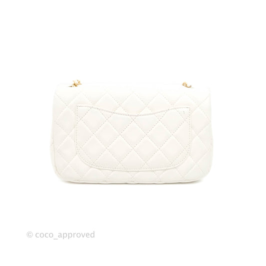 Chanel Mini Rectangular Pearl Crush Quilted White Lambskin Aged Gold Hardware