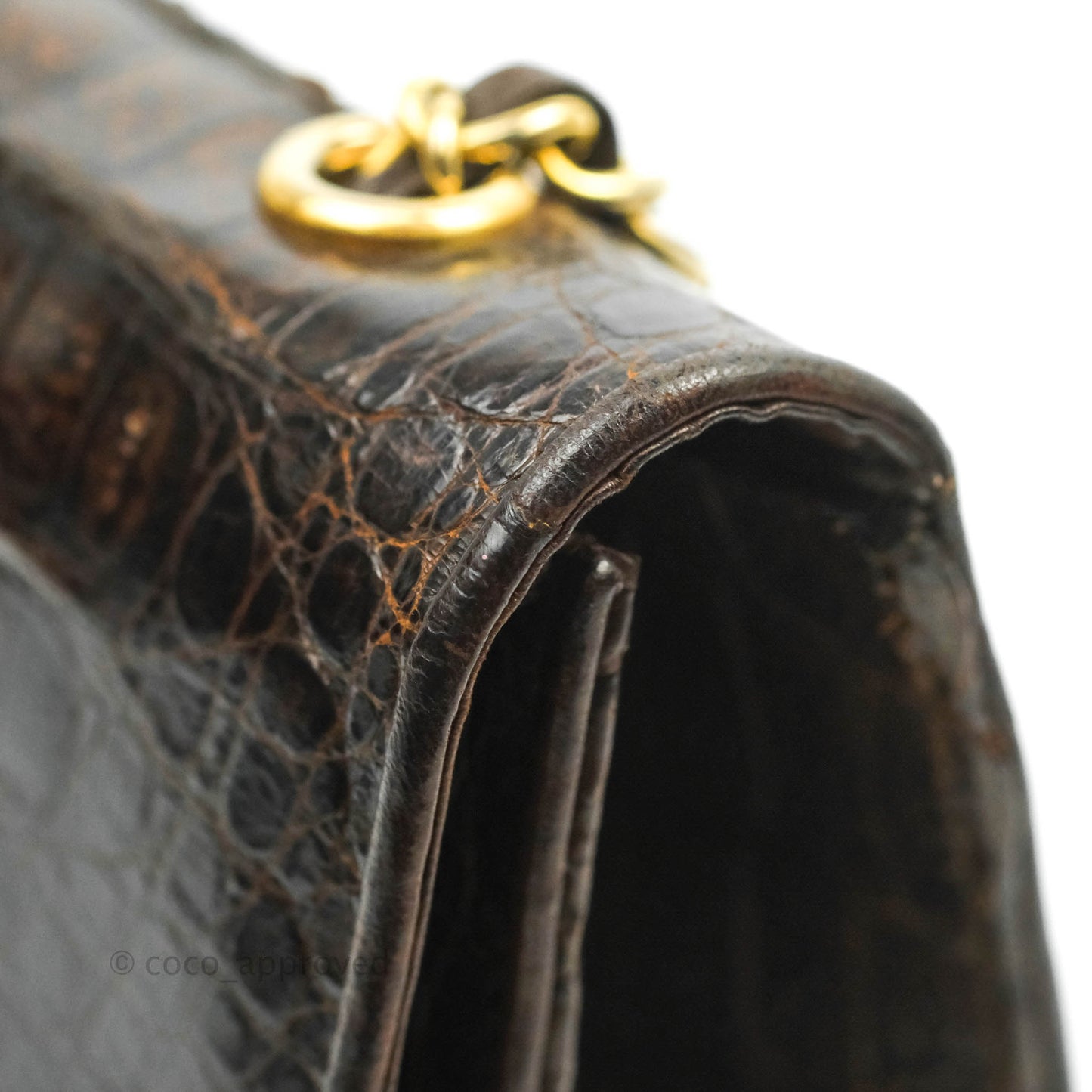 Chanel Vintage Brown Crocodile Leather Shoulder Bag Gold Hardware