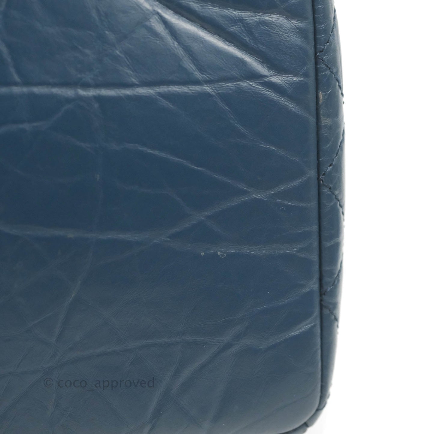 Chanel Drawstring Bucket Bag Dark Blue Aged Calfskin Silver Hardware
