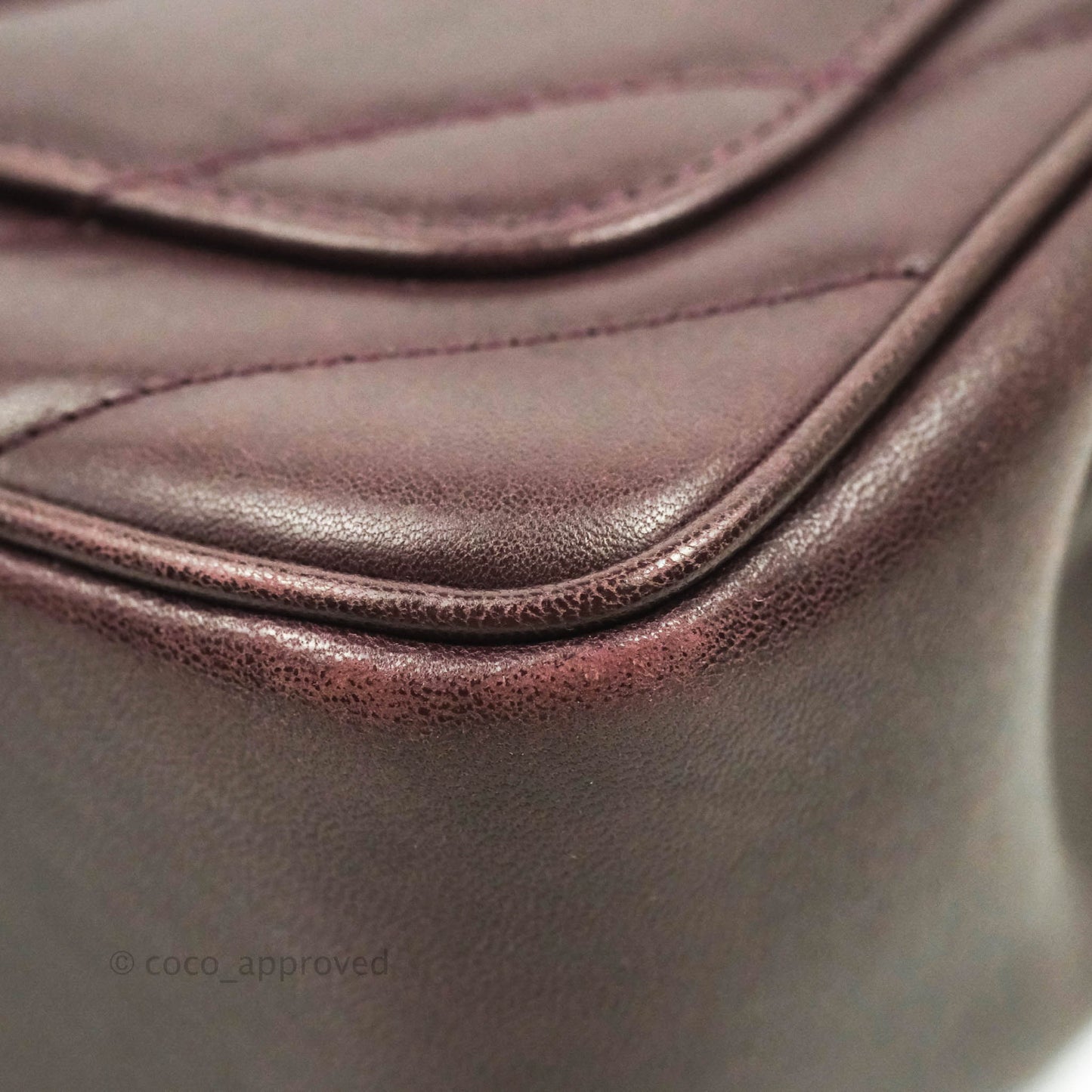 Chanel CC Signature Flap Bag Diagonal Burgundy Calfskin Aged Gold Hardware