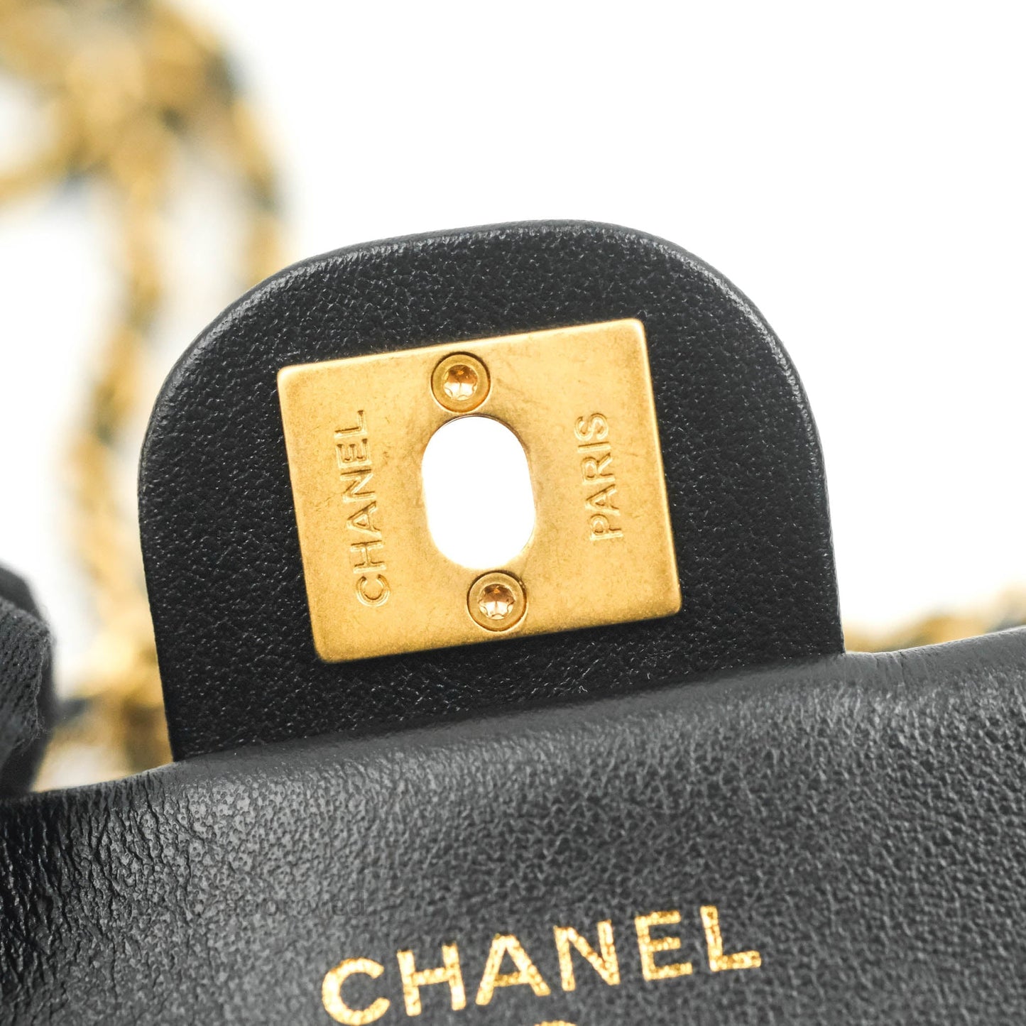 Chanel Quilted Lady Handle Flap Card Holder With Chain Black Calfskin Gold Hardware