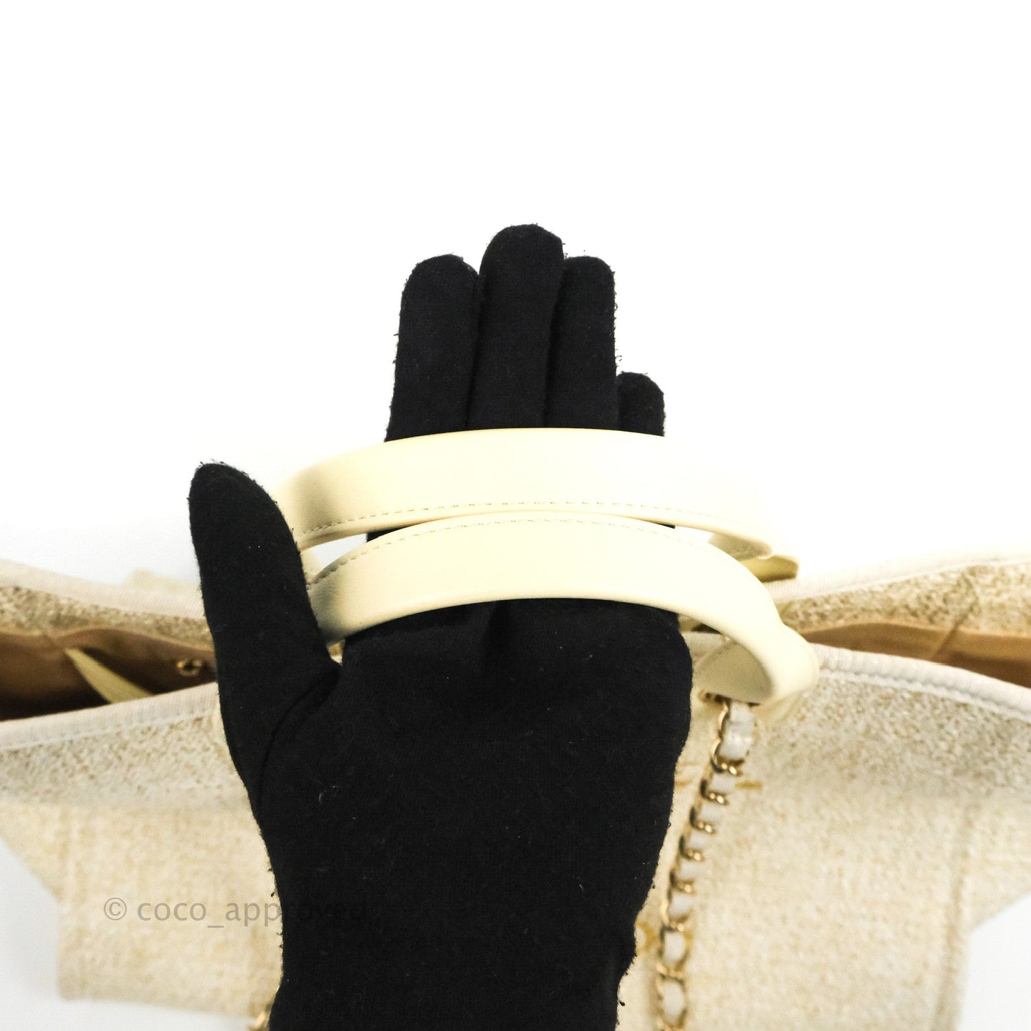Chanel Large Deauville Ivory/Gold Canvas Gold Hardware
