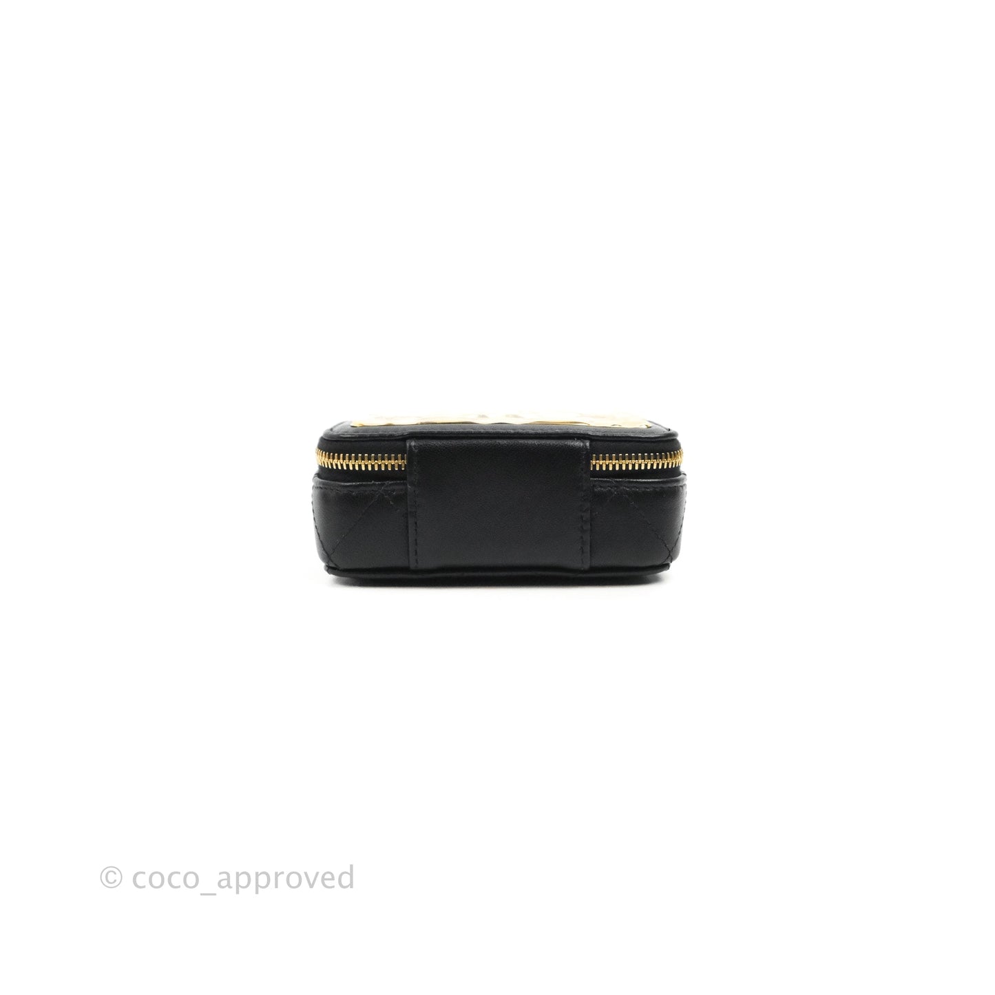 Chanel Quilted Mini Golden Plate Vanity Case With Chain Black Lambskin Gold Hardware