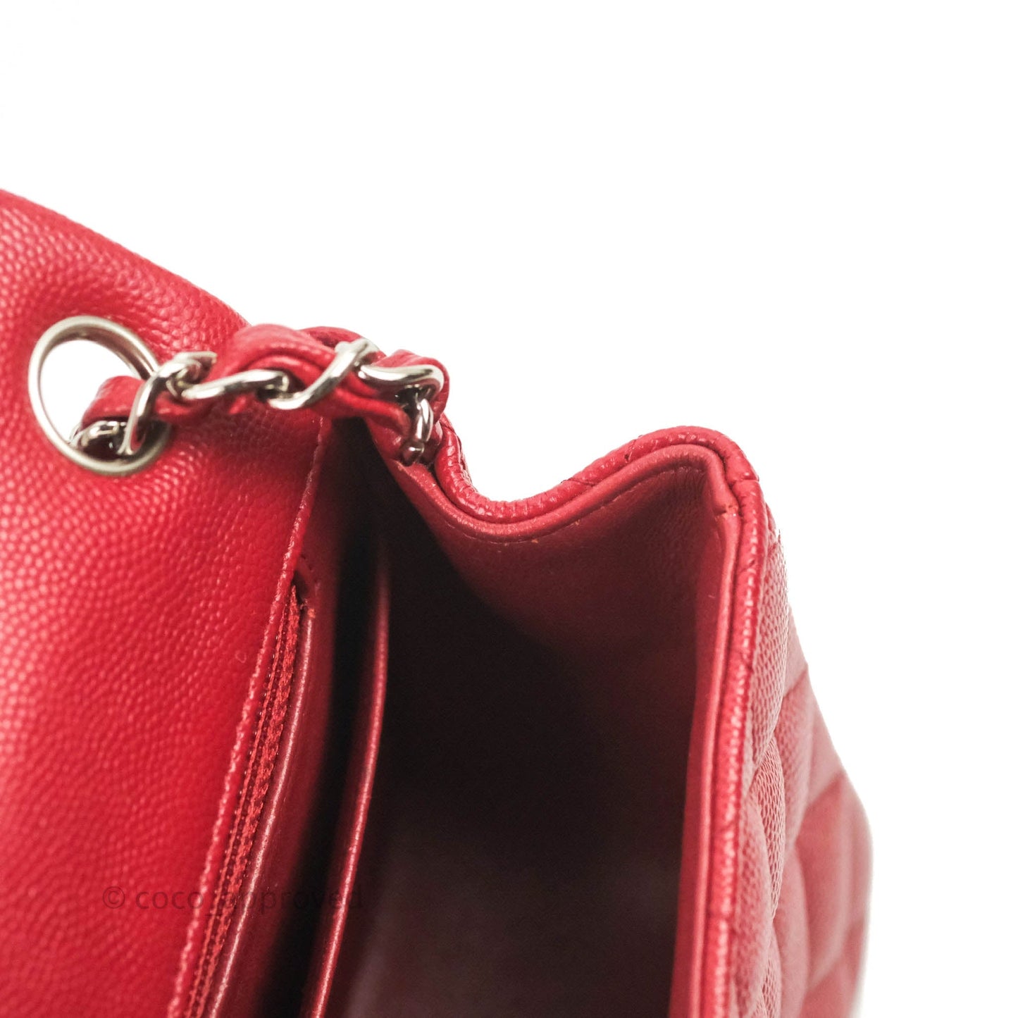 Chanel Quilted Mini Square Red Caviar Silver Hardware 17B