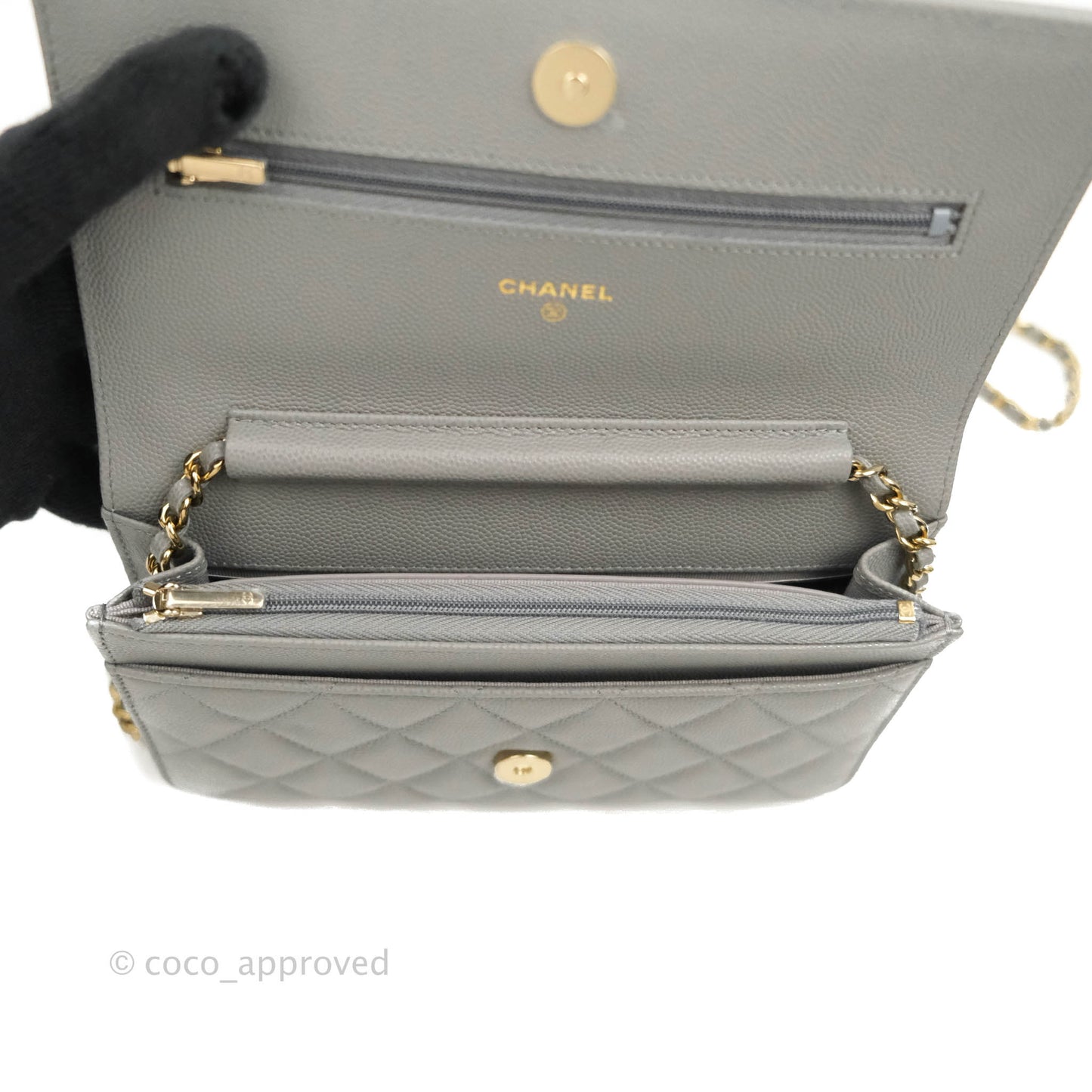 Chanel Wallet On Chain WOC Caviar Grey Gold Hardware
