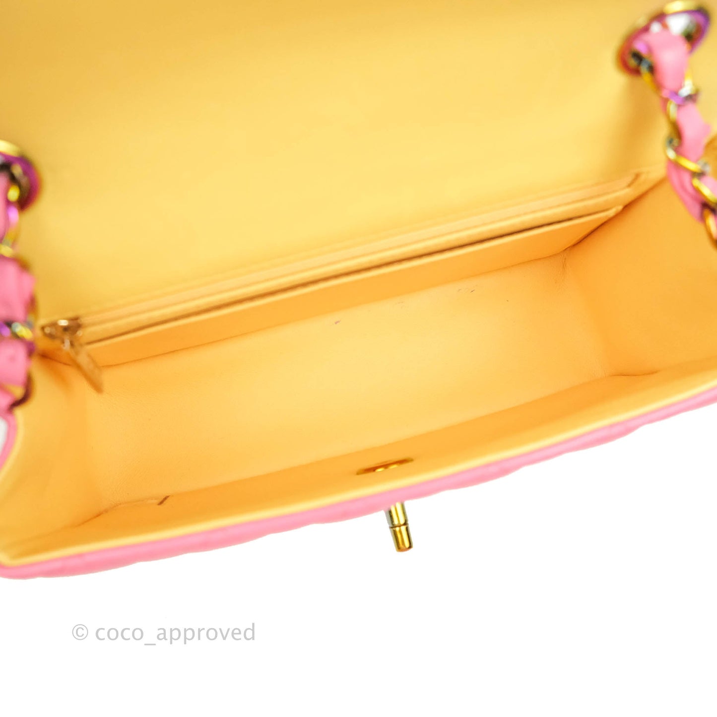 Chanel Mini Rectangular Pink Lambskin Rainbow Hardware
