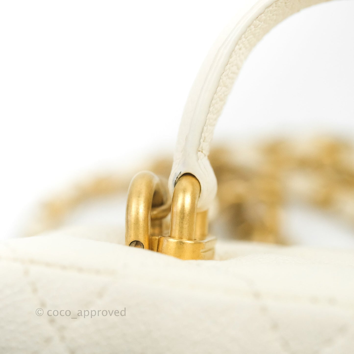 Chanel Mini Clutch With Chain White Caviar Aged Gold Hardware