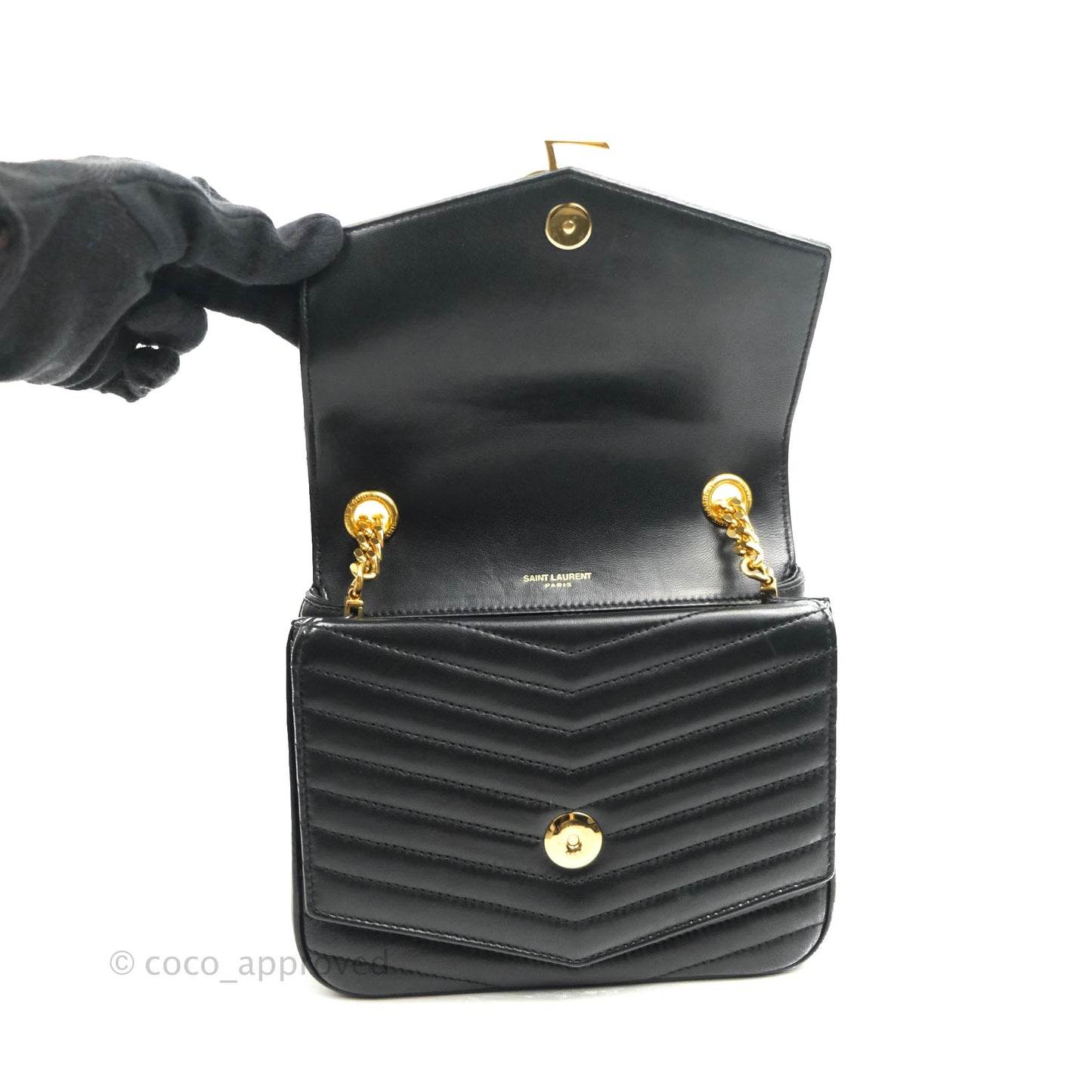 Saint Laurent Small Sulpice Triple V-Flap Black Lambskin Crossbody Bag