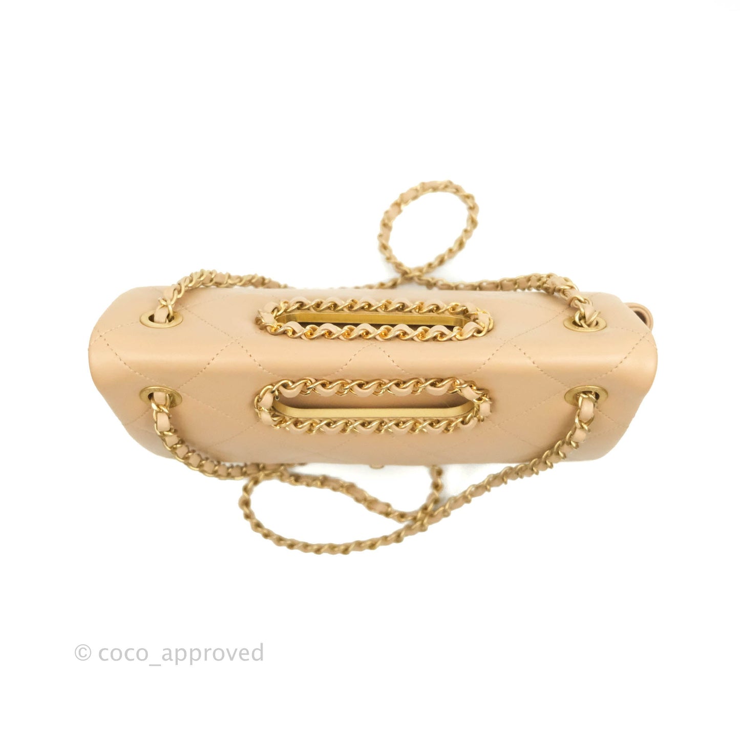 Chanel A Real Catch Quilted Flap Bag Beige Aged Gold Hardware