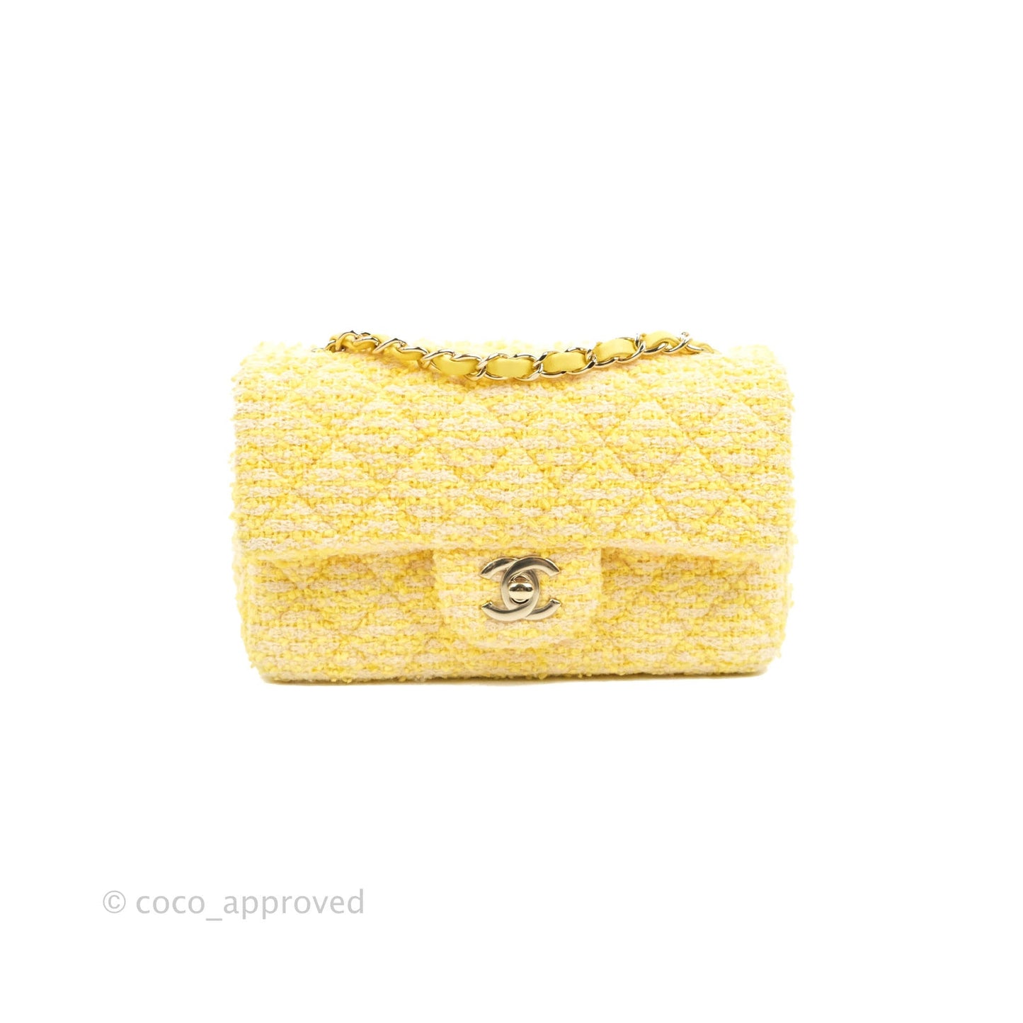 Chanel Classic Mini Rectangular Flap Yellow Tweed Gold Hardware