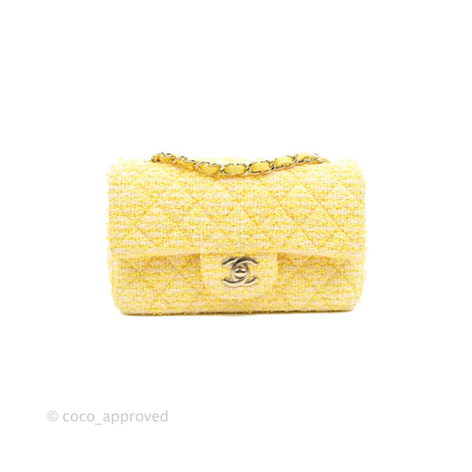 Chanel Classic Mini Rectangular Flap Yellow Tweed Gold Hardware