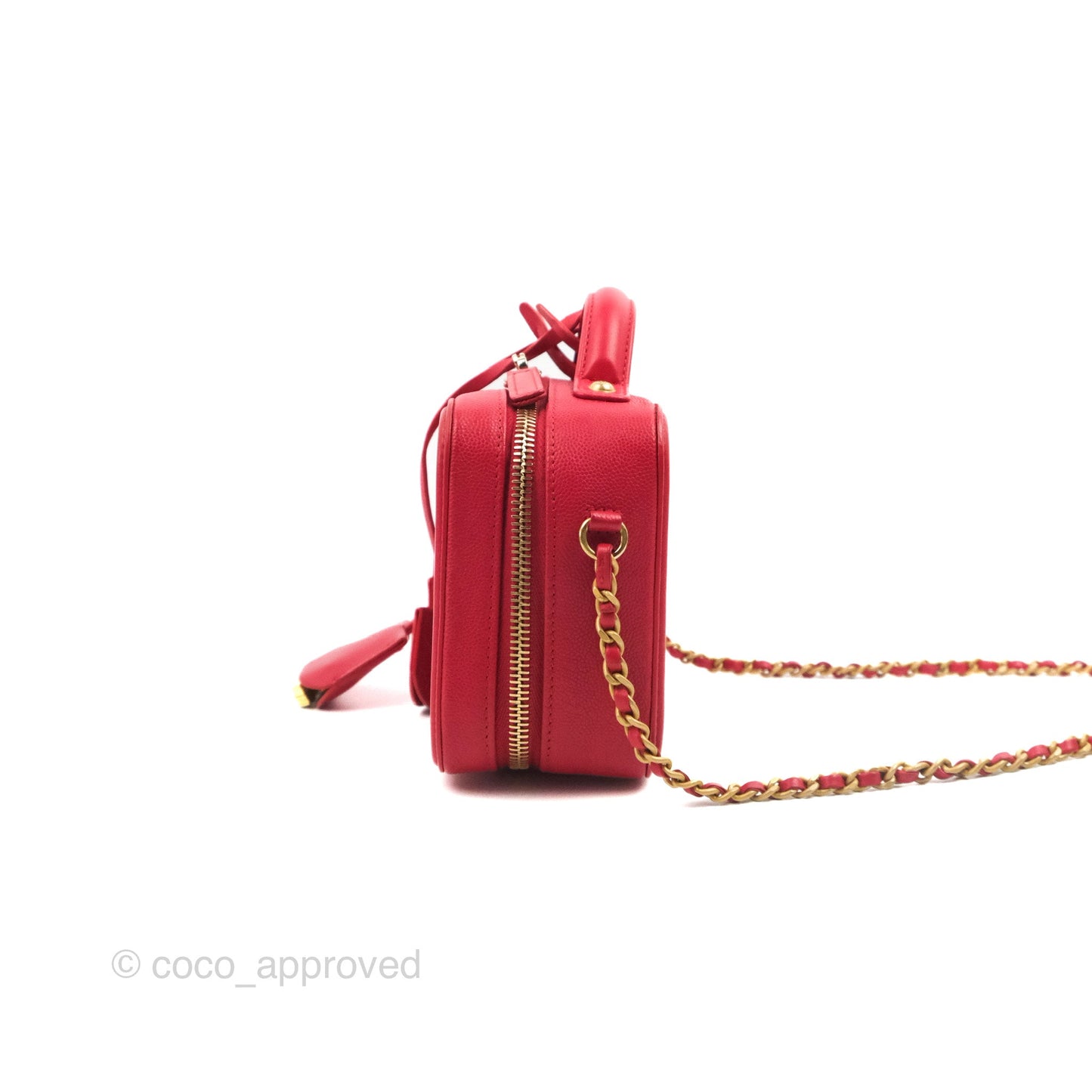 Chanel Quilted Small CC Filigree Vanity Case Red Caviar Gold Hardware