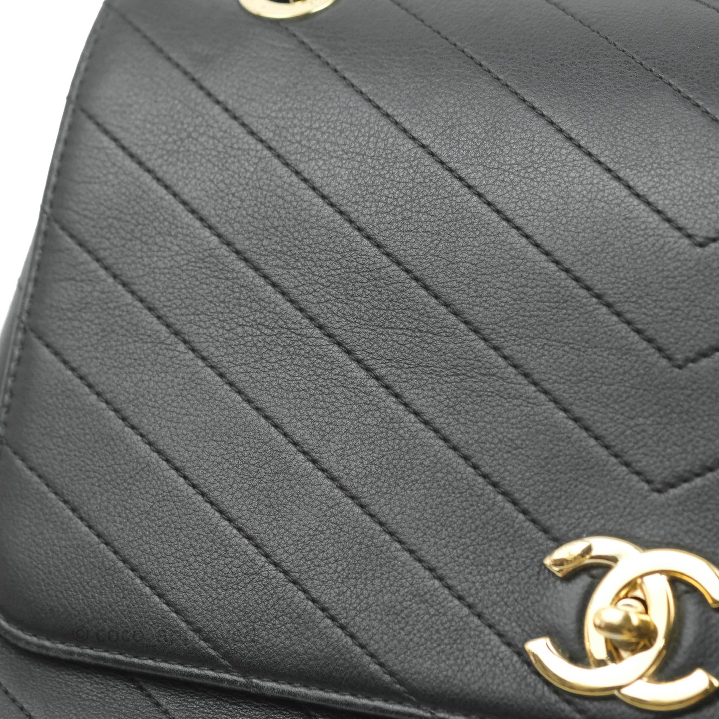 Chanel Chevron Top Handle Black Calfskin Gold Hardware