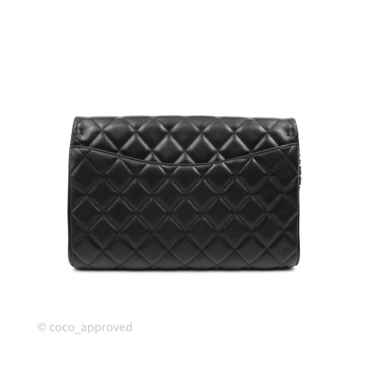 Chanel Quilted Clutch with Chain Lambskin Black Silver Hardware