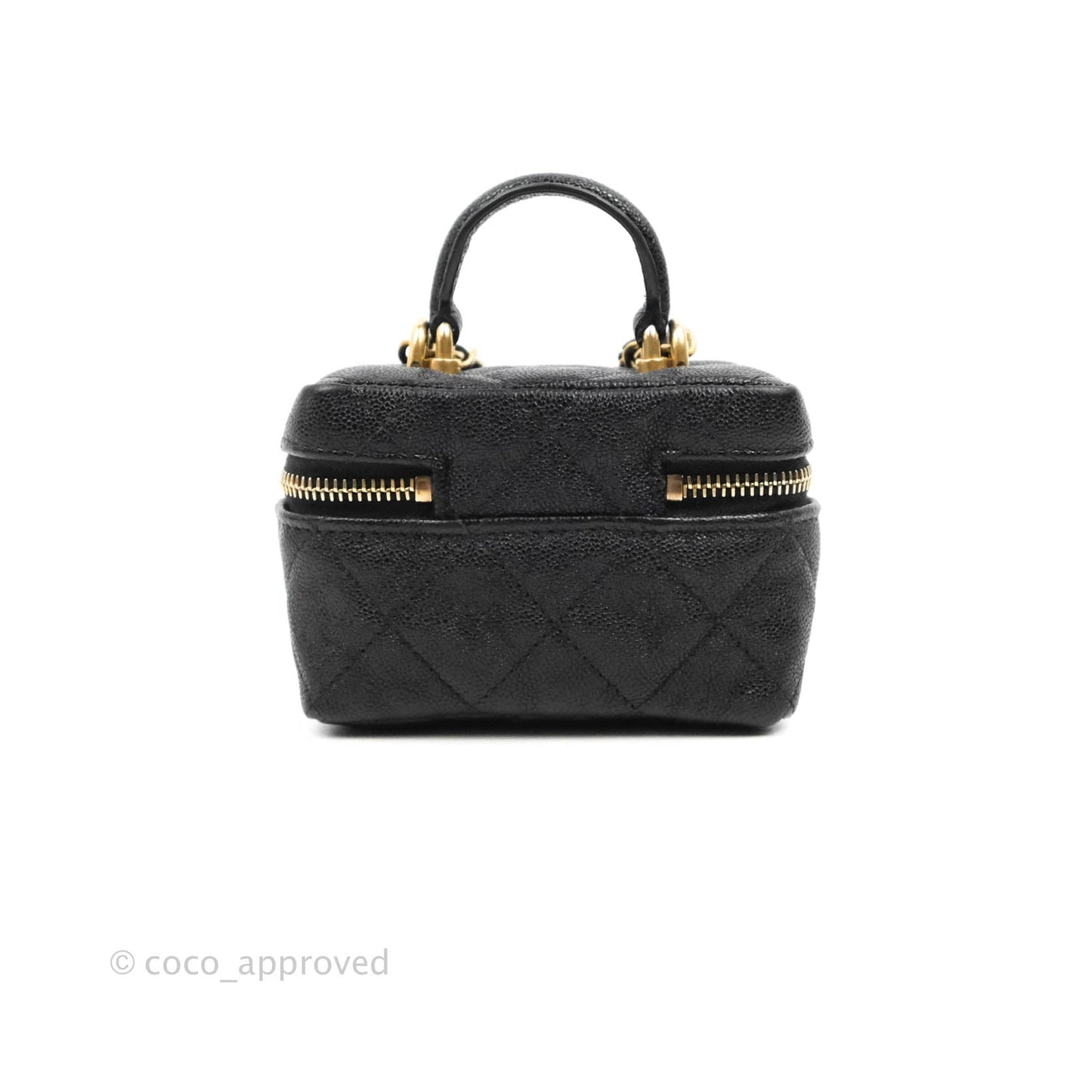 Chanel Quilted Mini Top Handle Vanity With Chain Black Caviar Aged Gold Hardware