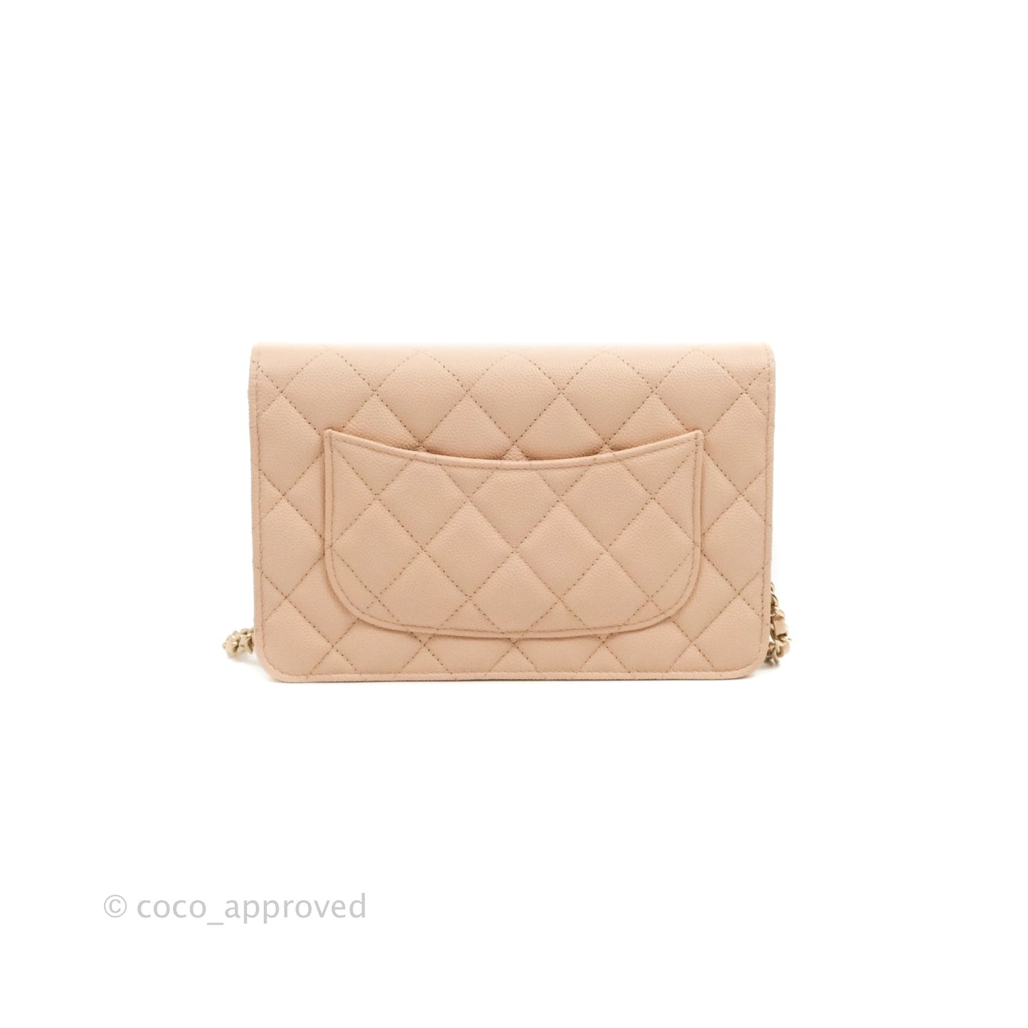 Chanel Quilted Classic Wallet on Chain WOC Light Beige Caviar Gold Hardware
