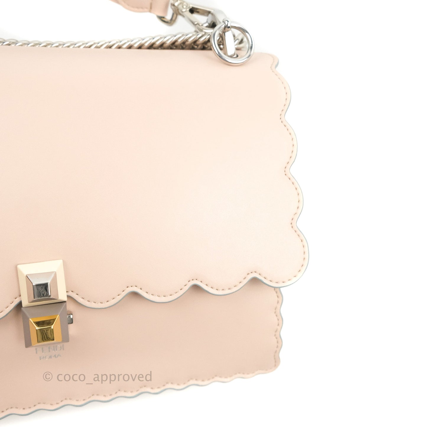 Fendi Kan I Scalloped Shoulder Bag Pale Pink Silver Hardware