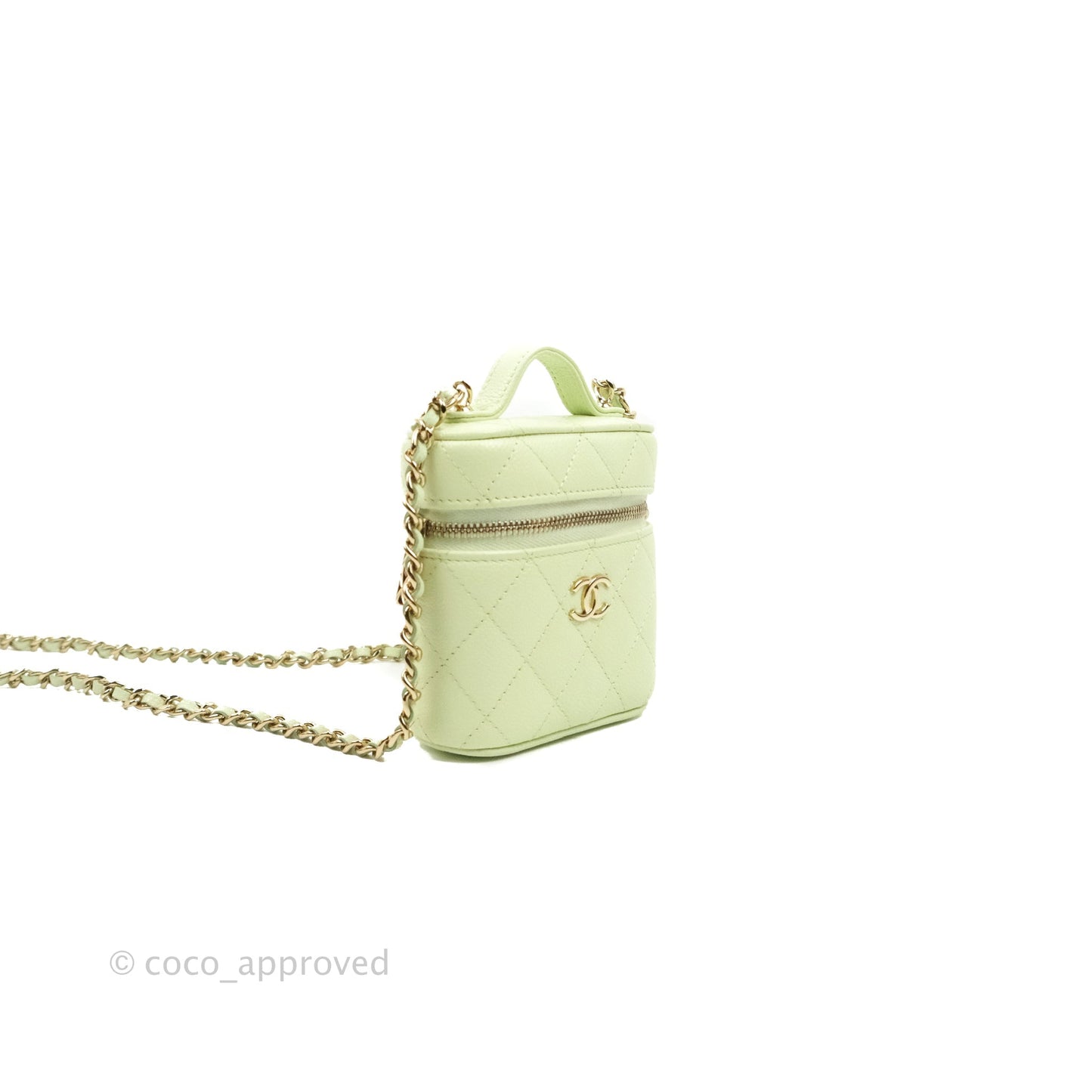 Chanel Quilted Small Handle With Care Vanity Case With Chain Green Caviar Gold Hardware