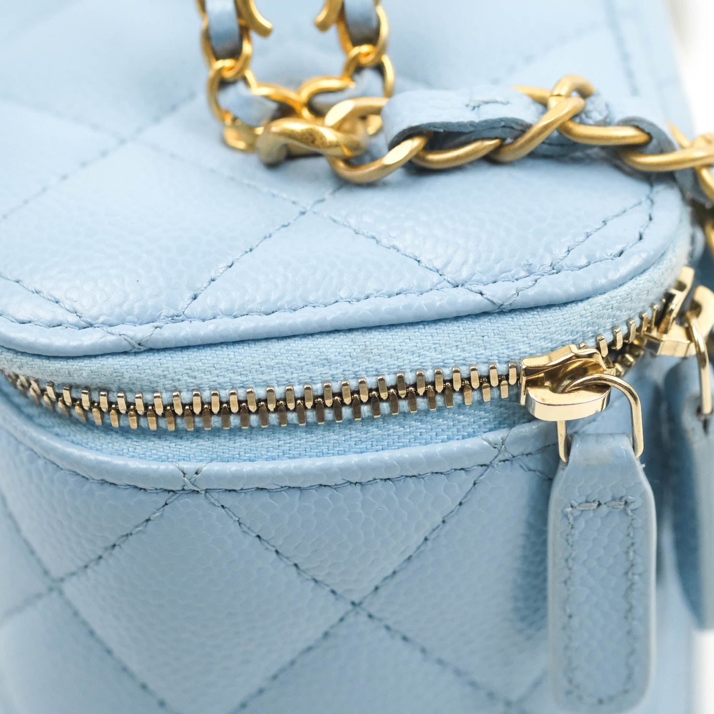Chanel Vanity Rectangular with Top Handle Pick Me Up Blue Caviar Aged Gold Hardware 22S
