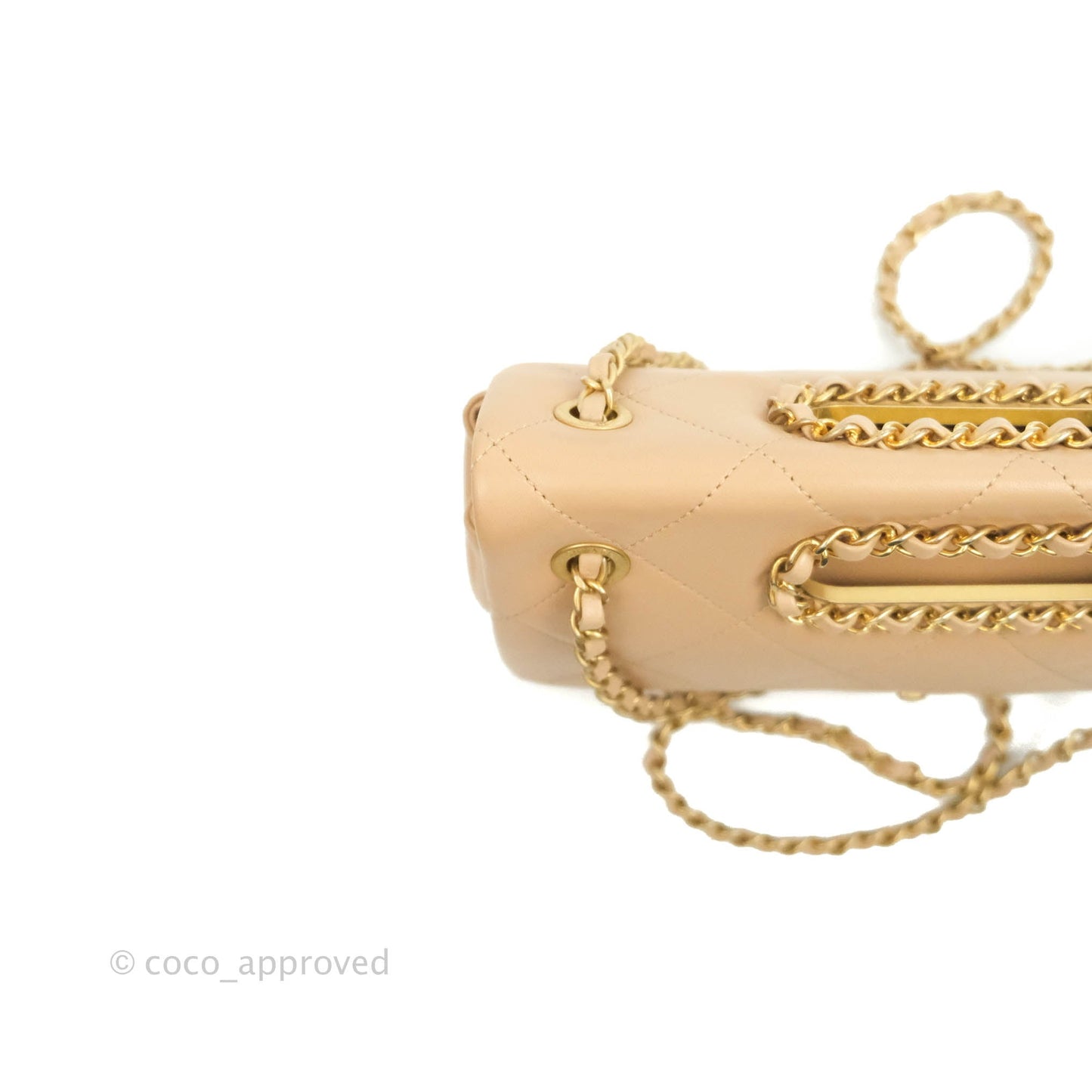 Chanel A Real Catch Quilted Flap Bag Beige Aged Gold Hardware