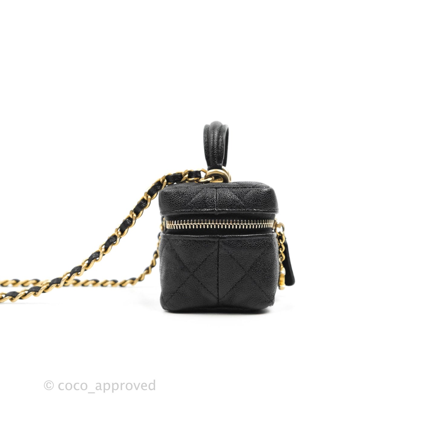 Chanel Quilted Mini Top Handle Vanity With Chain Black Caviar Aged Gold Hardware