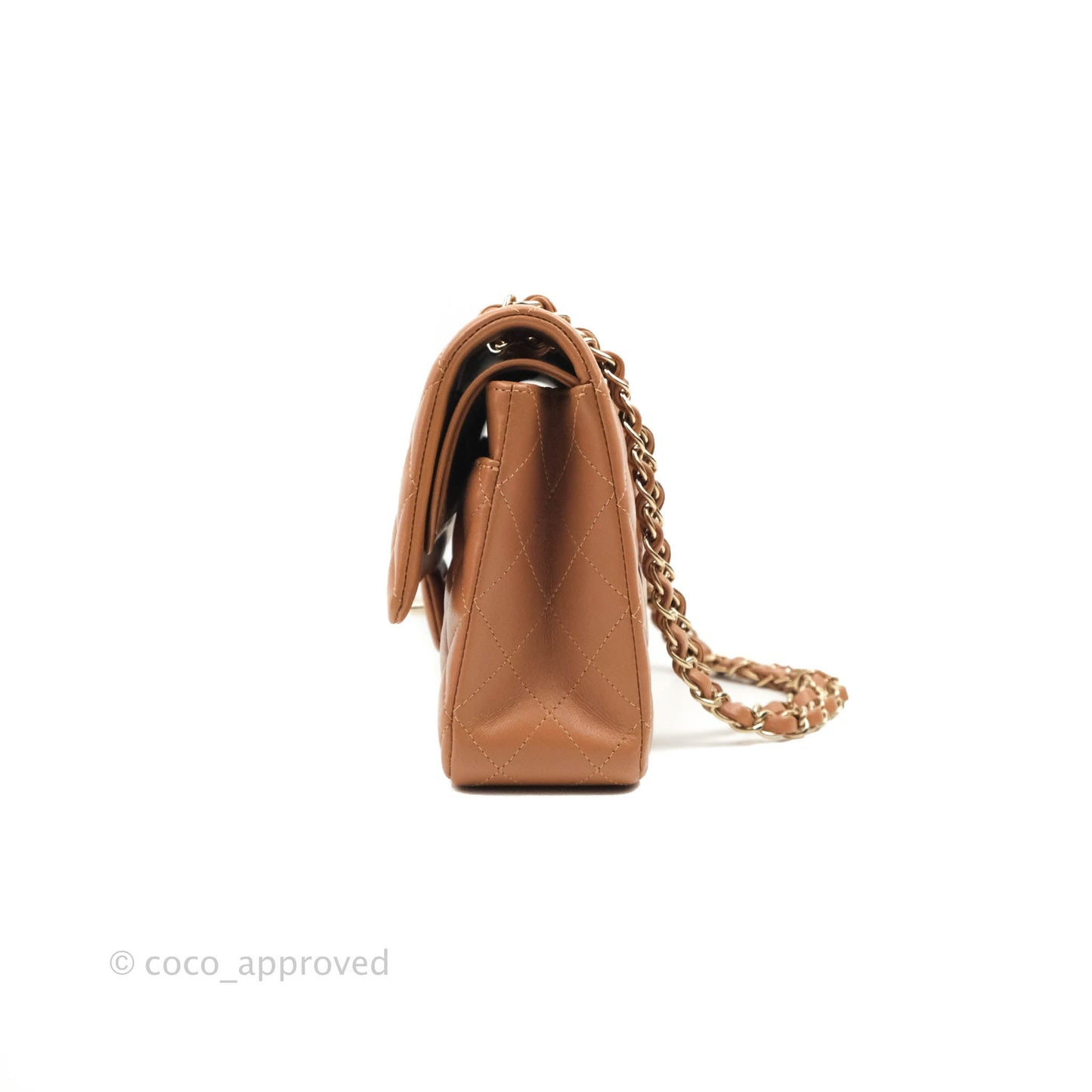 Chanel Classic M/L Medium Flap Quilted Dark Beige Caramel Lambskin Gold Hardware