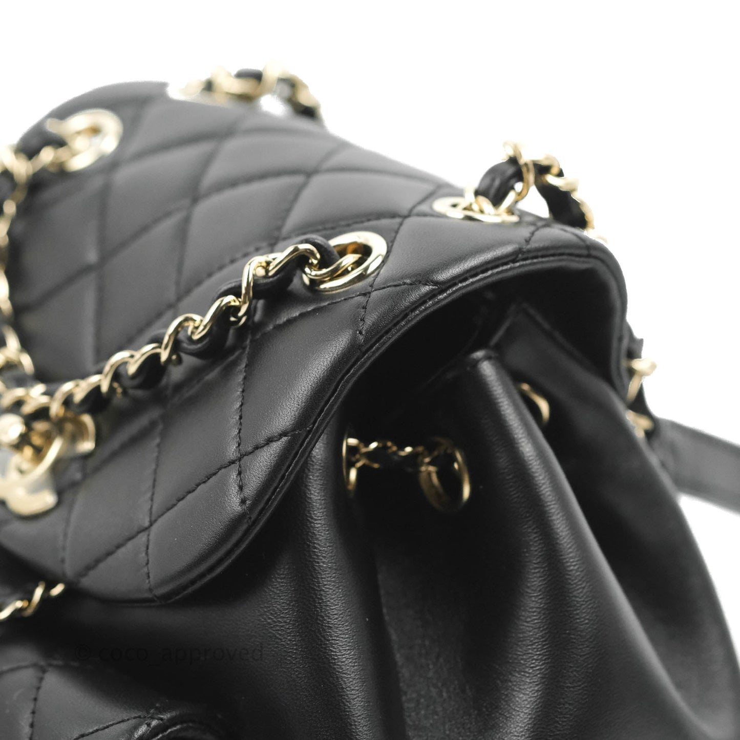 Chanel Quilted Small Duma Drawstring Backpack Black Lambskin 22A