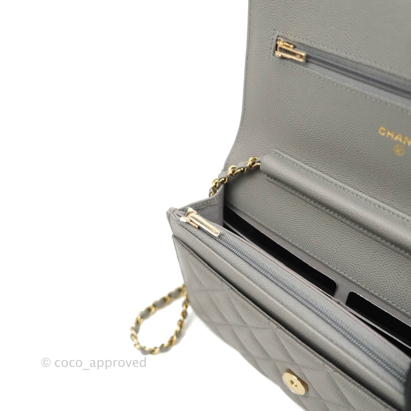 Chanel Wallet On Chain WOC Caviar Grey Gold Hardware