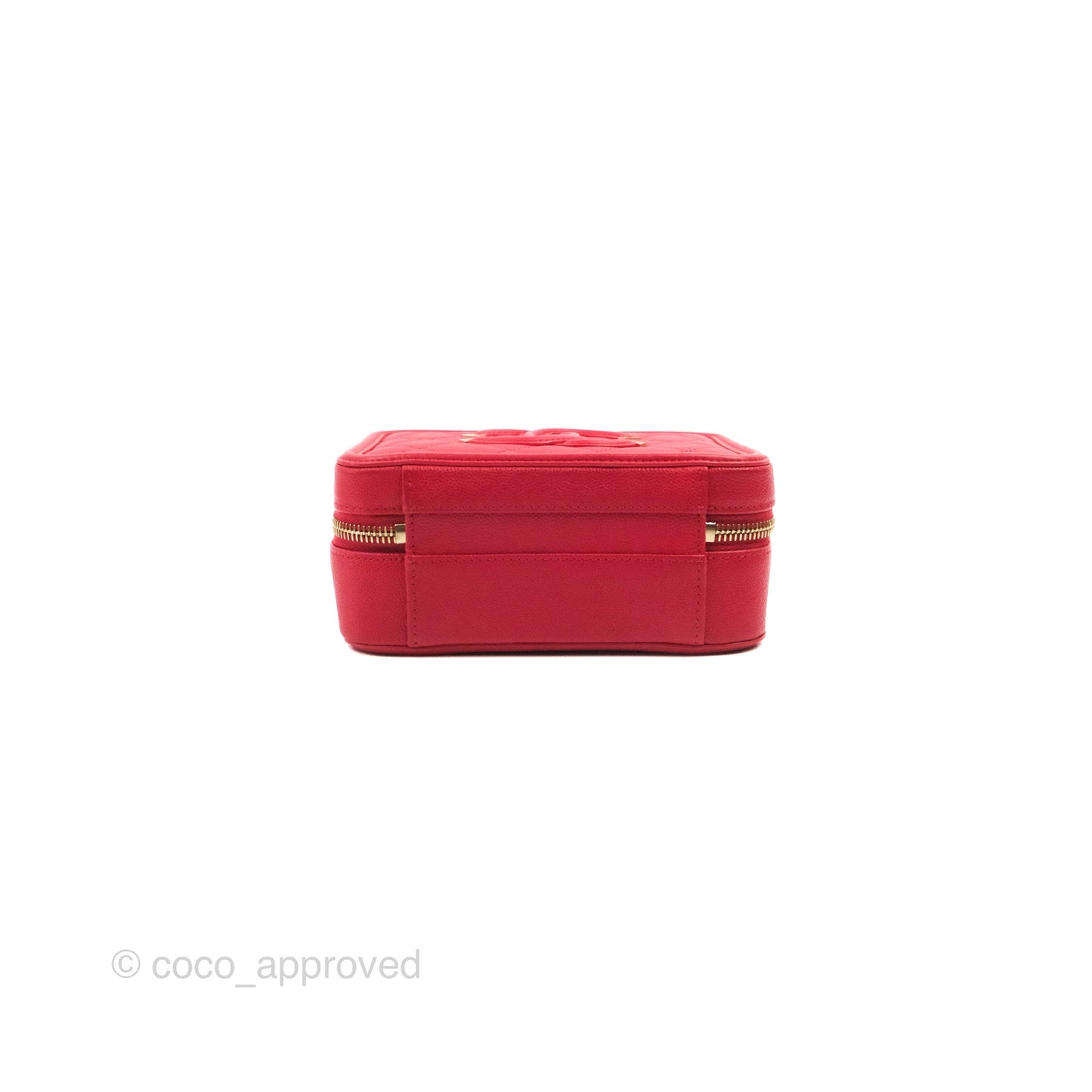 Chanel Quilted Small CC Filigree Vanity Case Red Caviar Gold Hardware