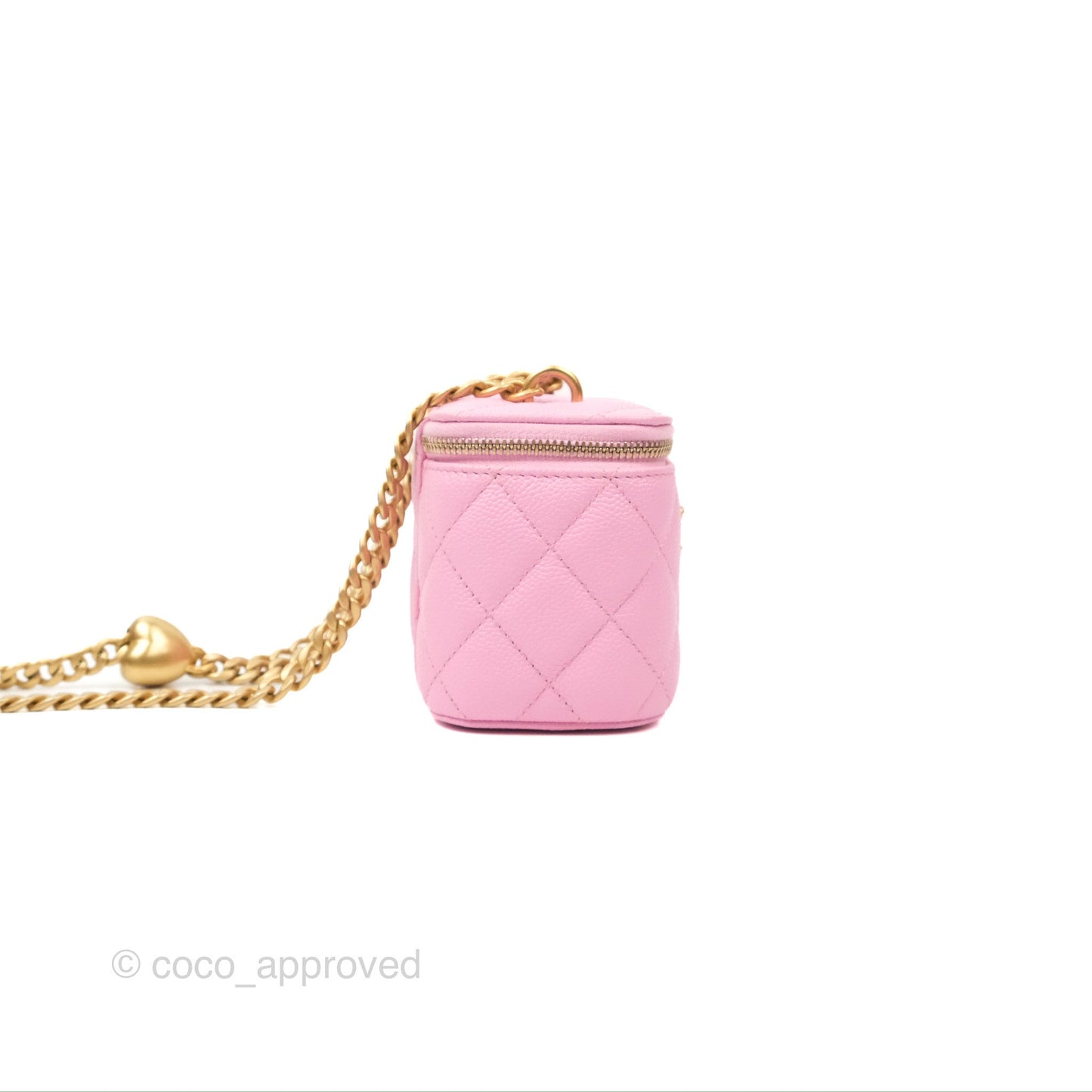 Chanel Quilted Heart Crush Mini Vanity With Chain Pink Caviar Aged Gold Hardware