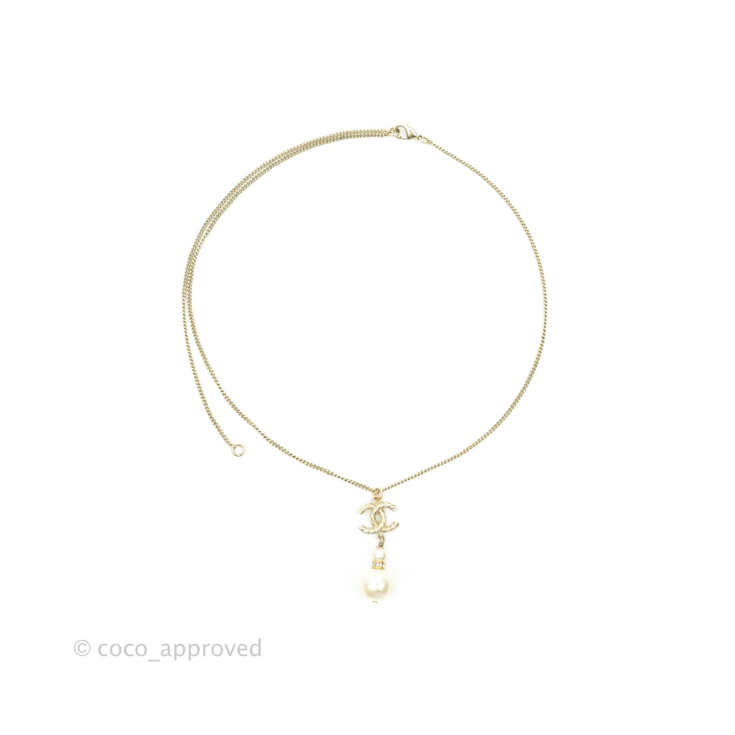 Chanel Crystal Pearl CC Drop Necklace Gold 18B