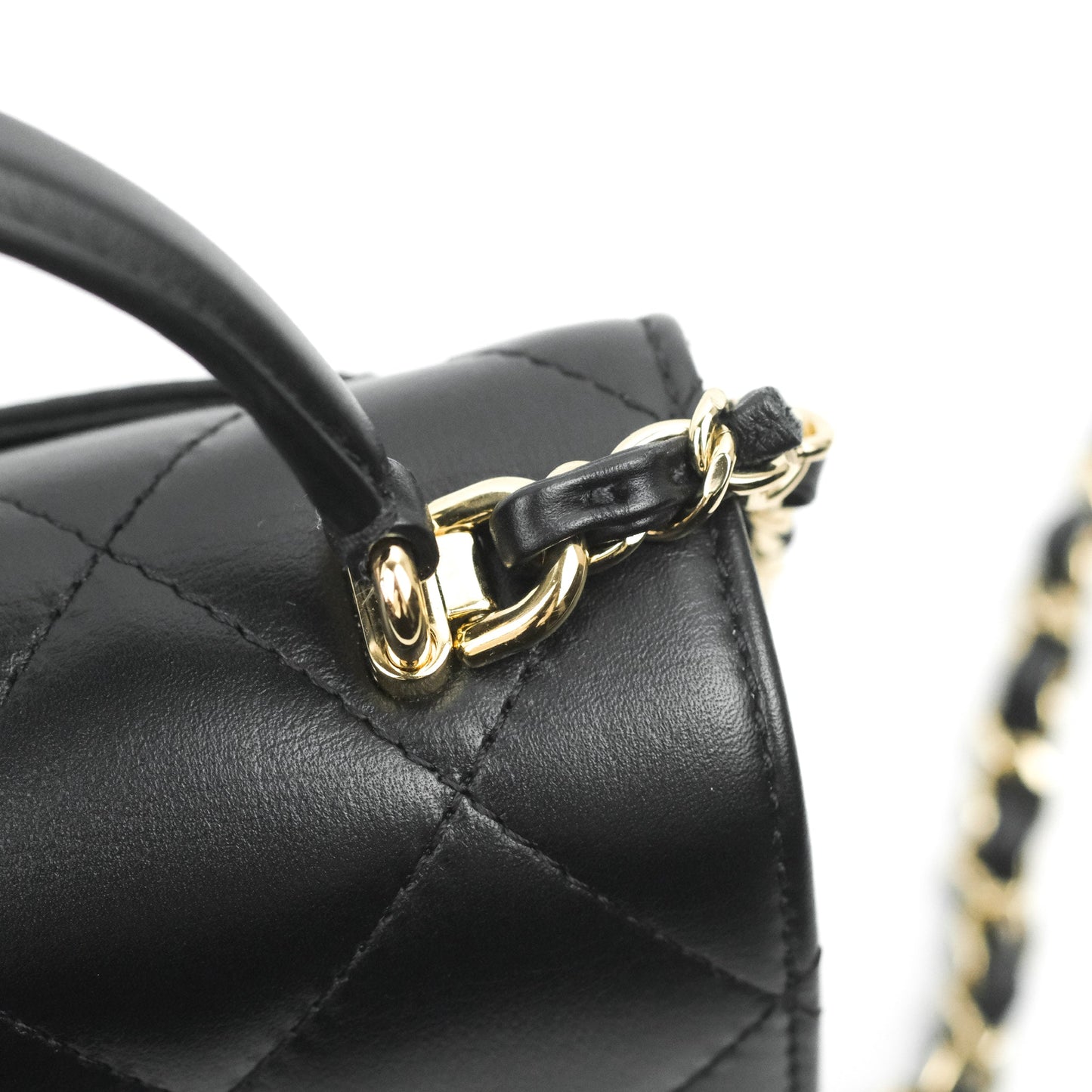 Chanel Small Coco Lady Quilted Flap Bag With Top Handle Black Calfskin Gold Hardware