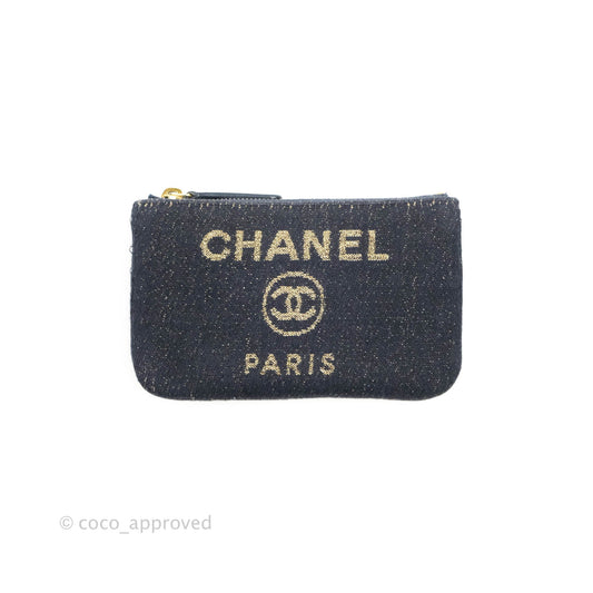 Chanel Mini Deauville O Case Navy Glitter Canvas Gold Hardware