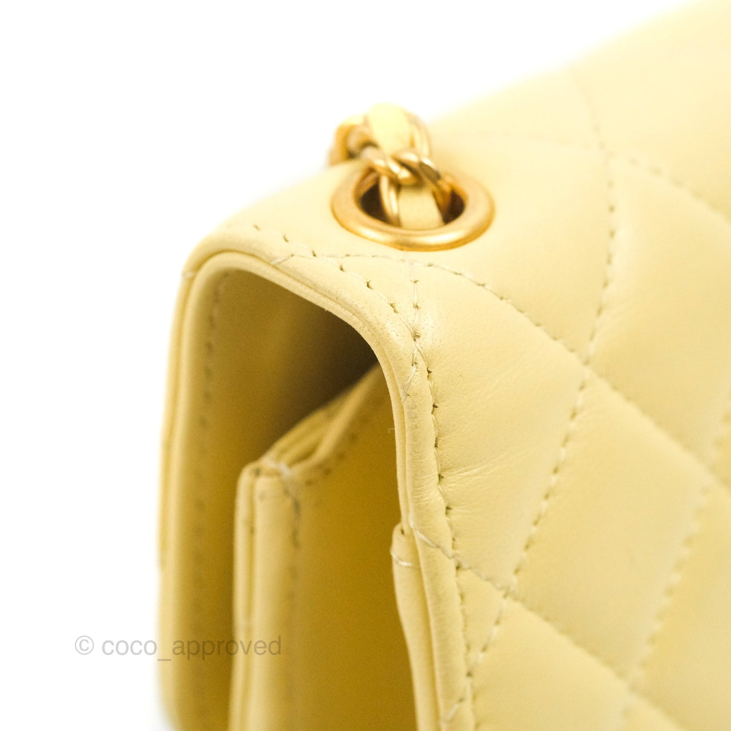 Chanel Quilted Pearl Crush Phone Holder With Chain Yellow Lambskin
