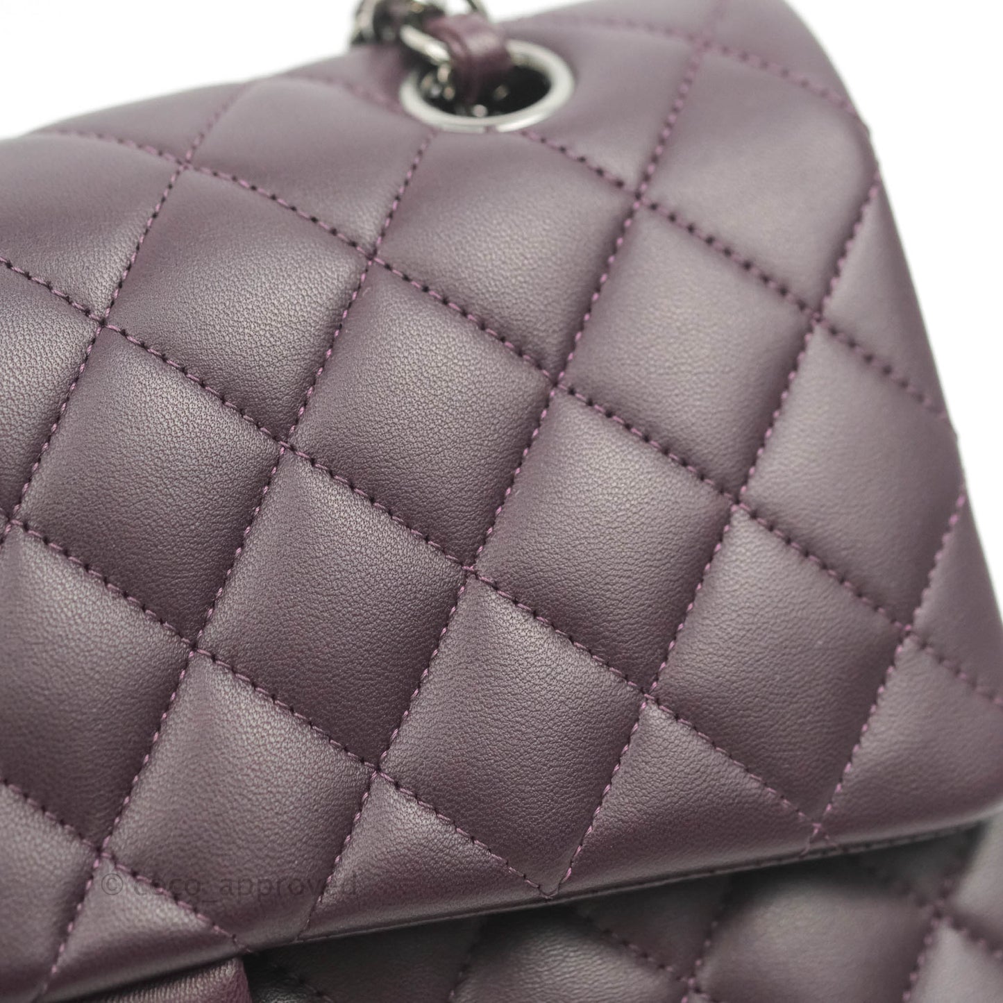 Chanel Classic M/L Medium Flap Quilted Purple Burgundy Lambskin Silver Hardware